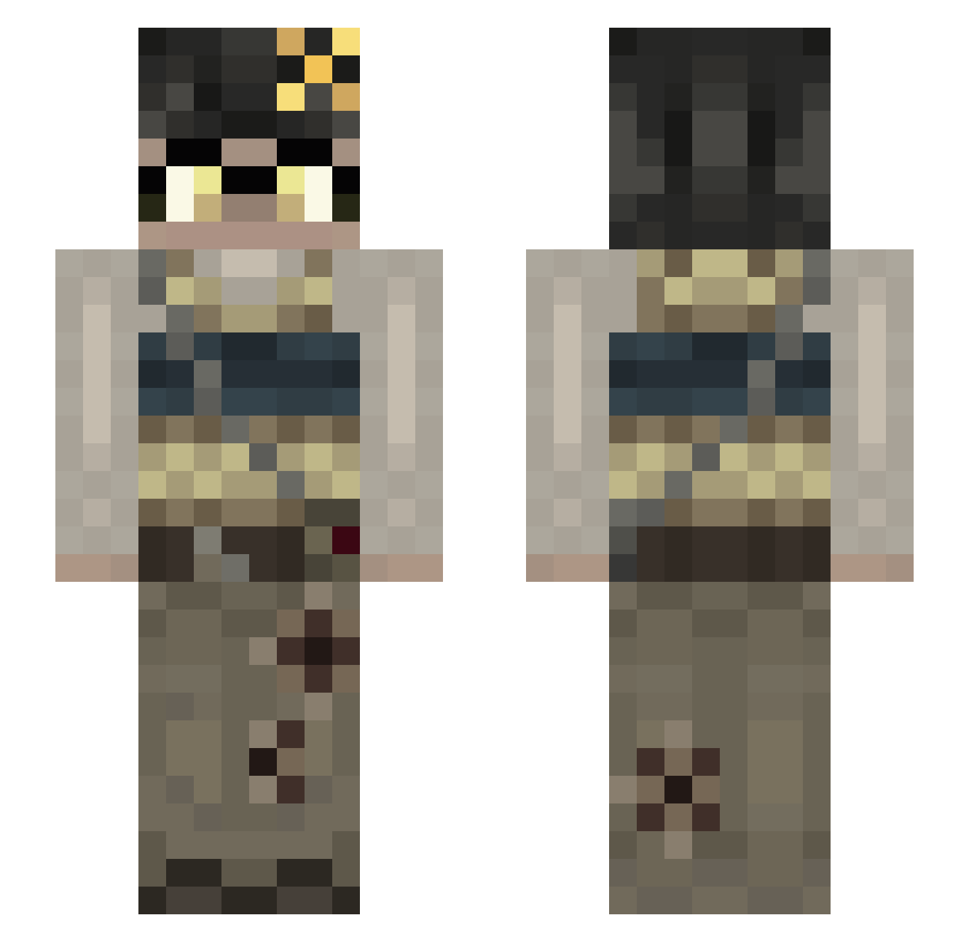 ItsPeasant Minecraft skin, front and back view