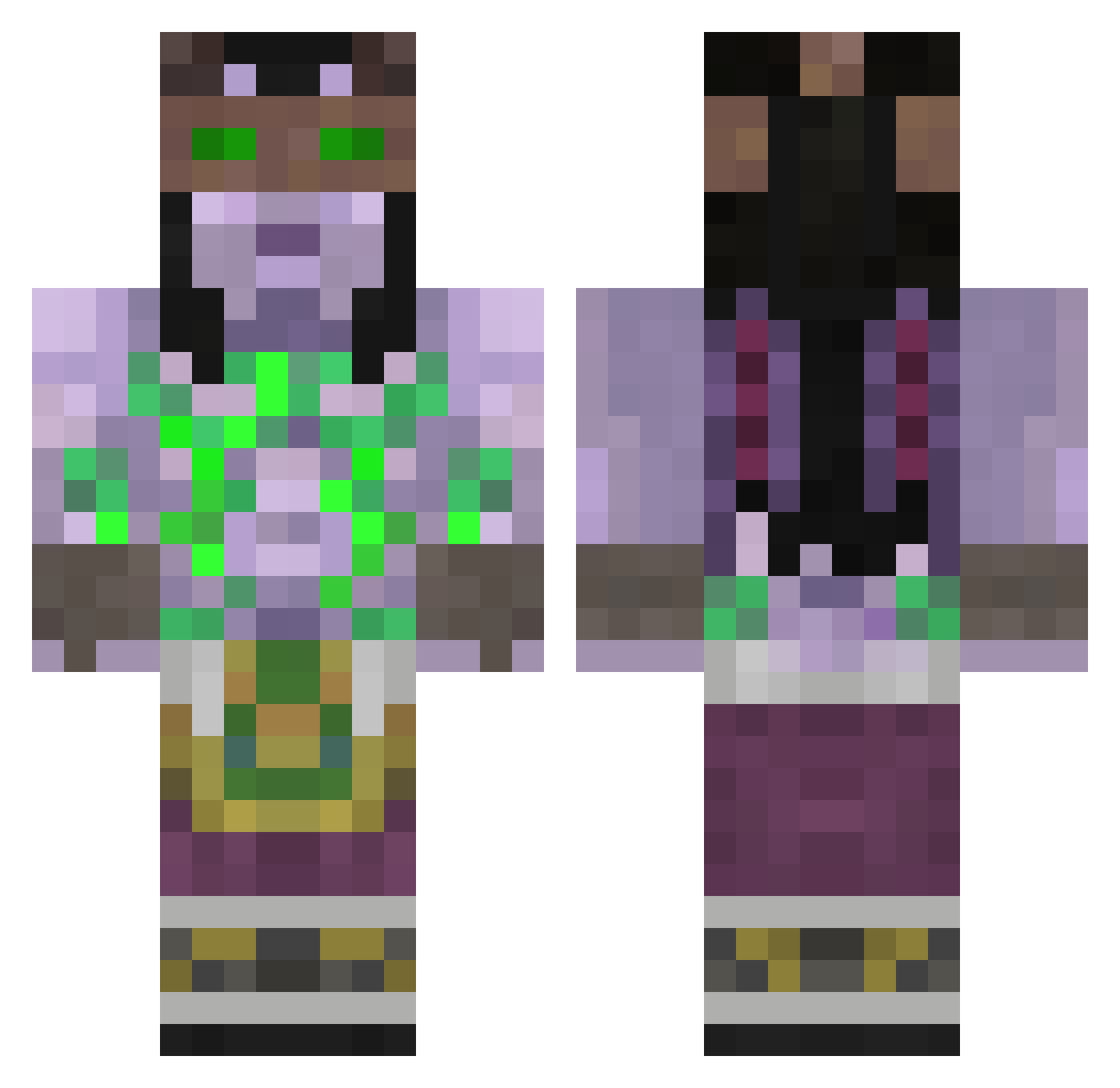 Peanra Minecraft skin, front and back view