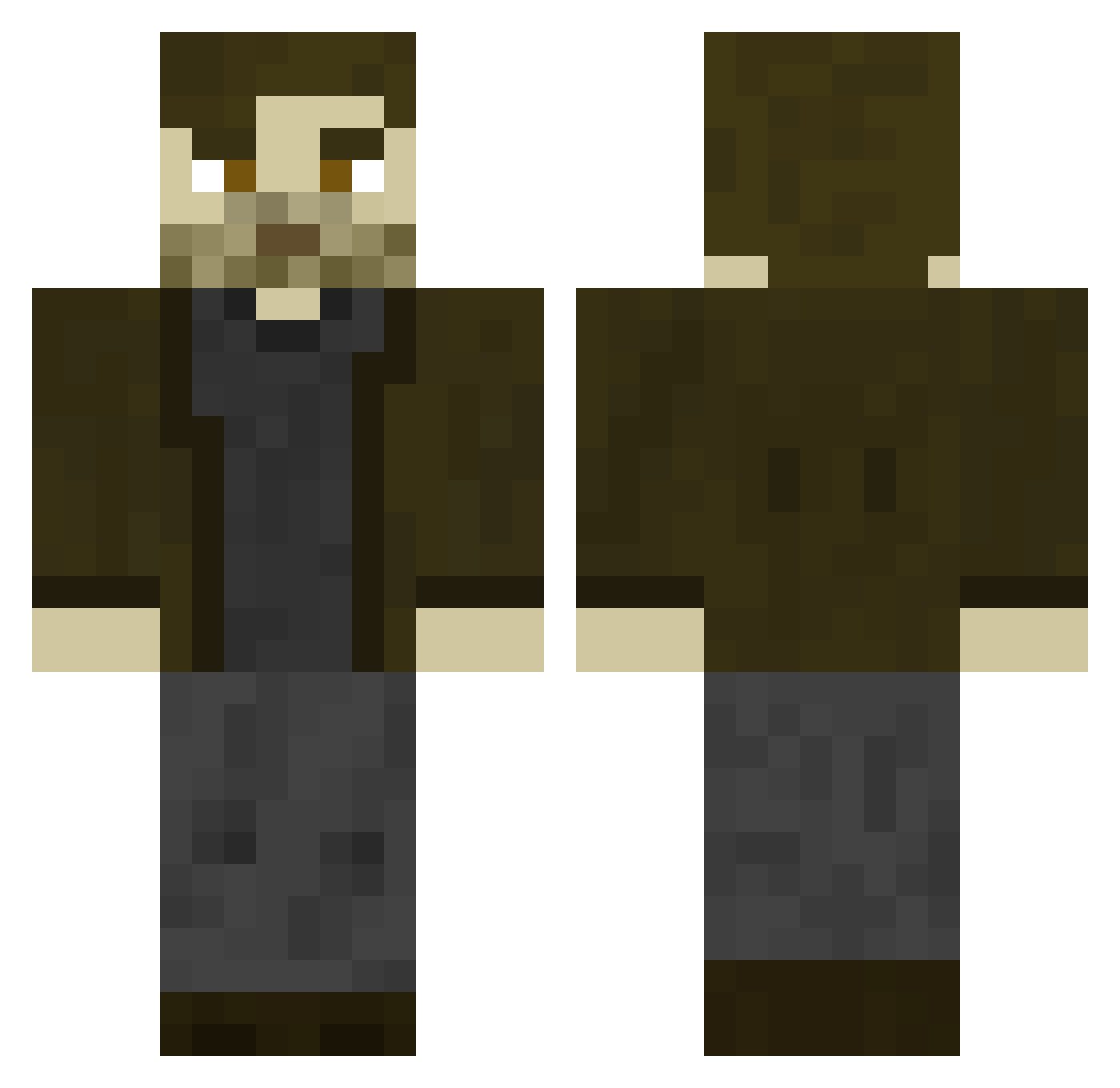 Blaze127a Minecraft skin, front and back view