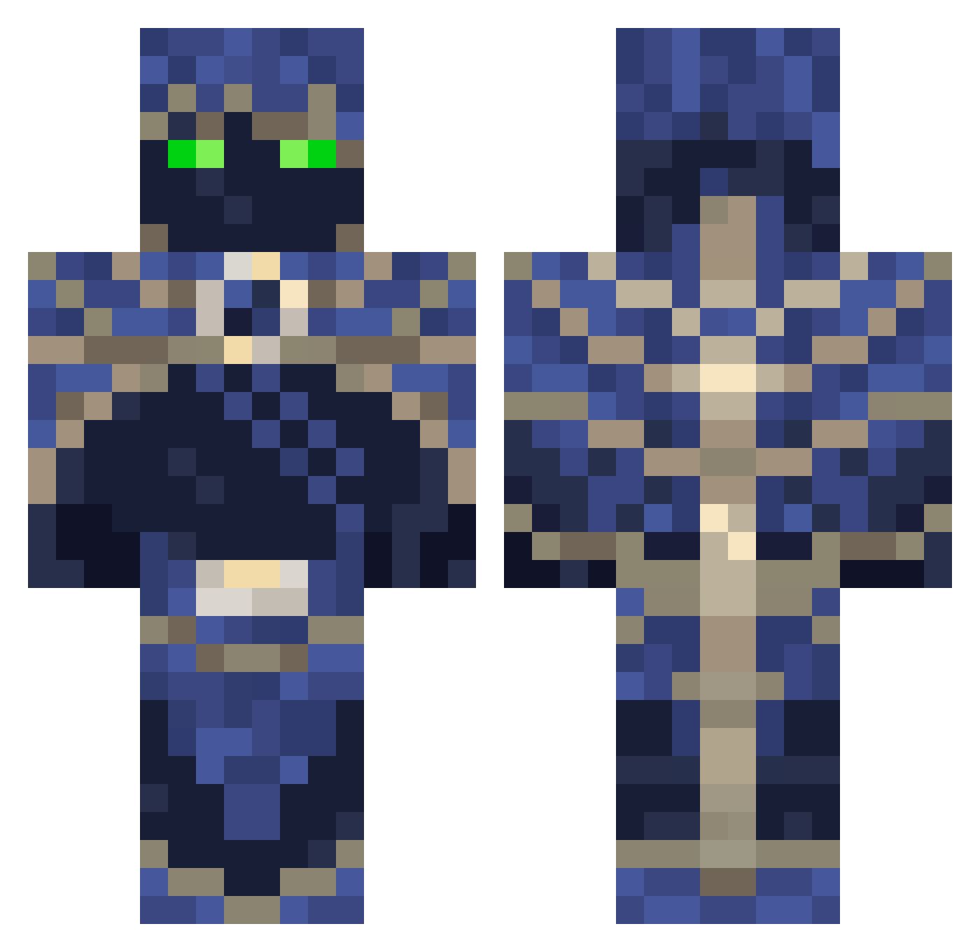 Phantnm Minecraft skin, front and back view