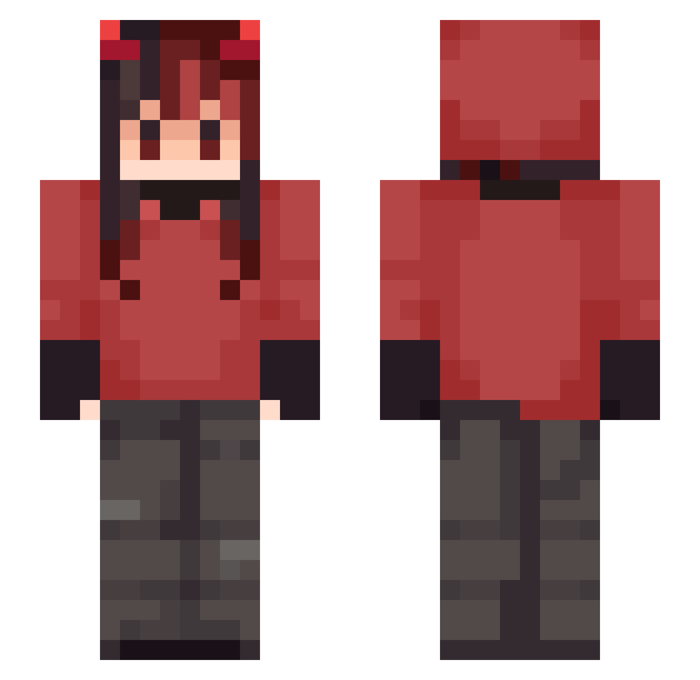 VeeBoom Minecraft skin, front and back view