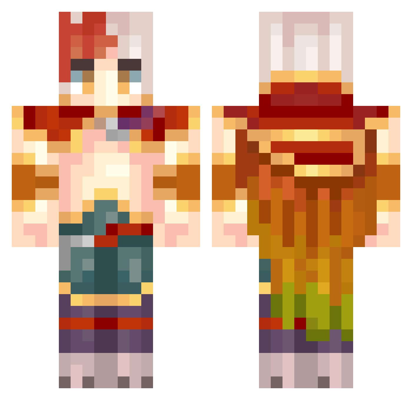 PactoMortal Minecraft skin, front and back view