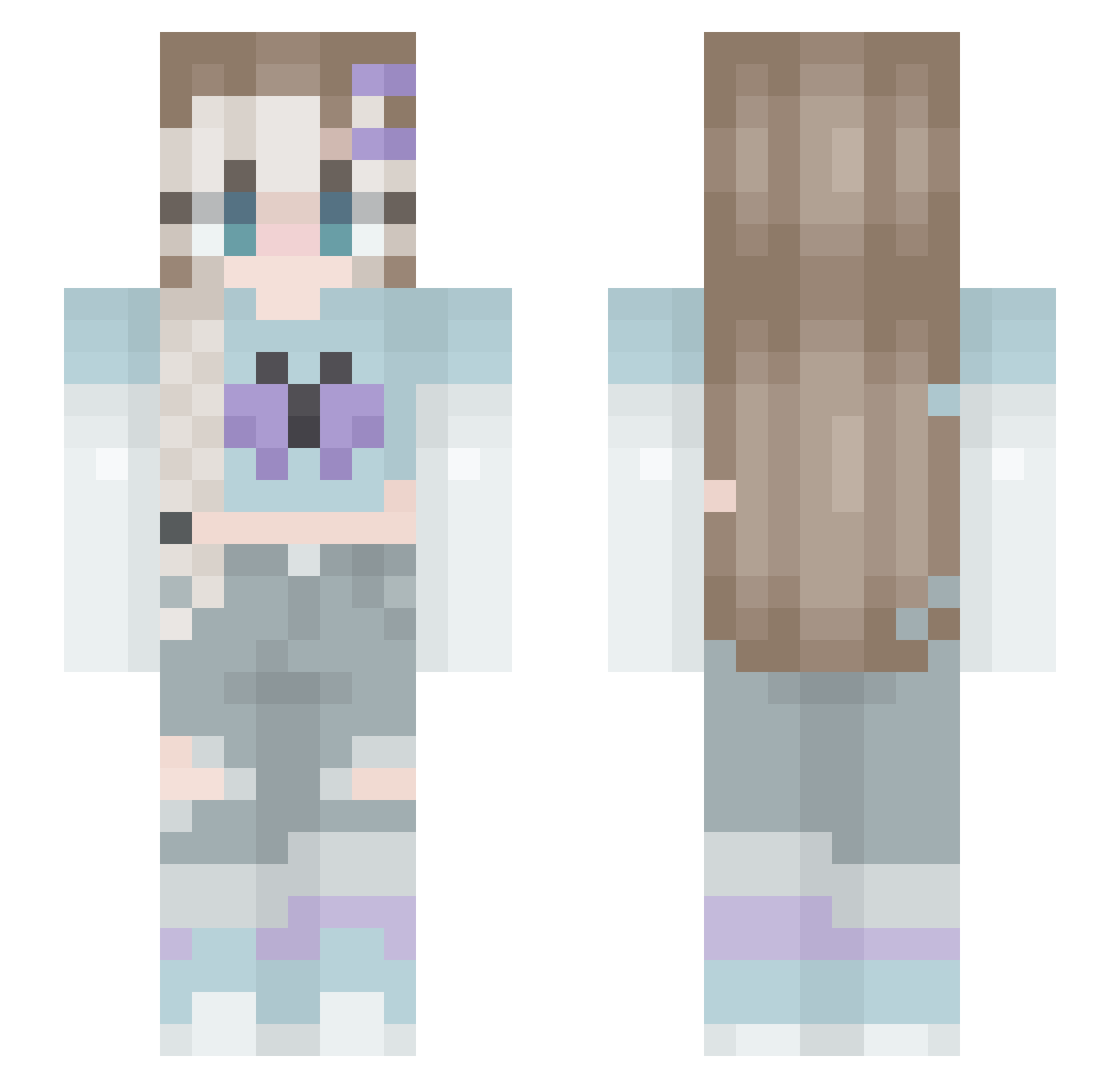 Velinko Minecraft skin, front and back view