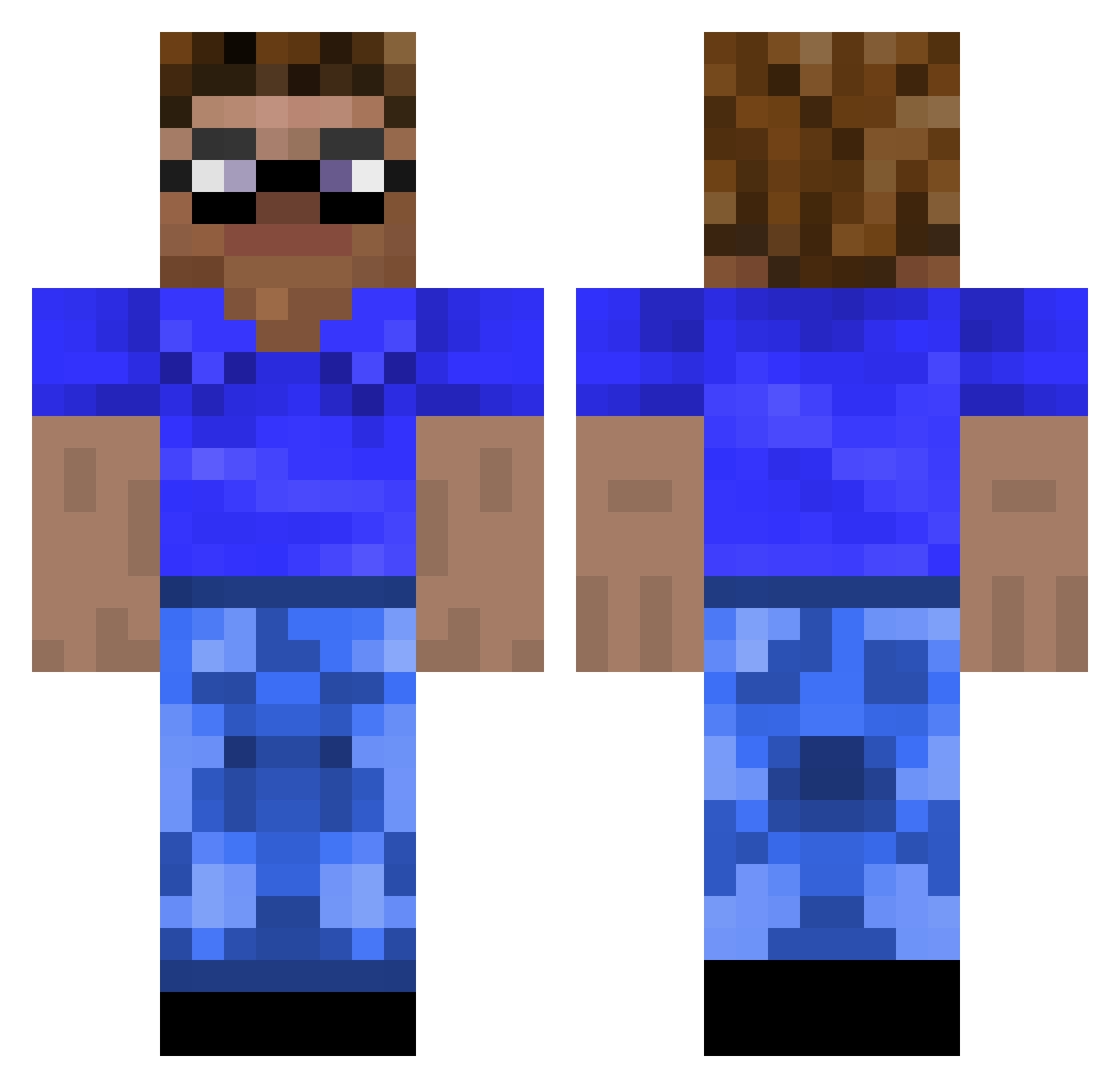 PikaED Minecraft skin, front and back view