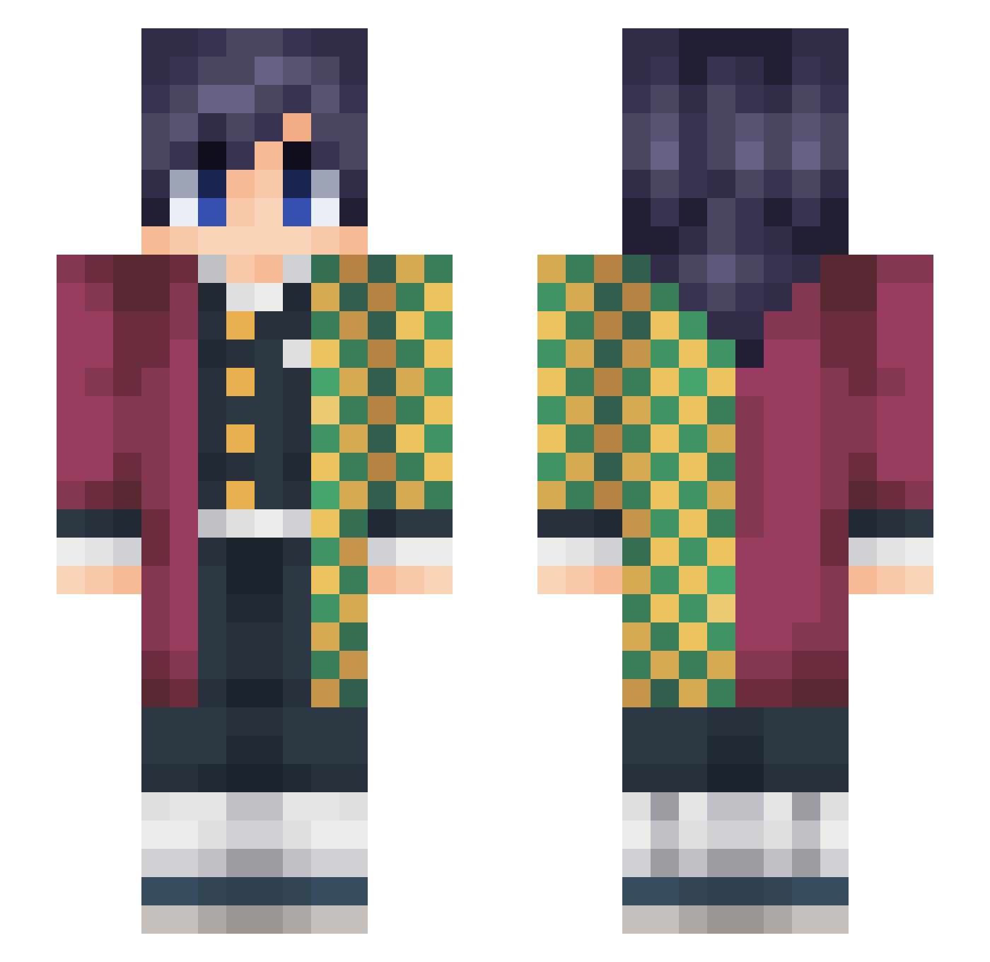 Zek1800 Minecraft skin, front and back view
