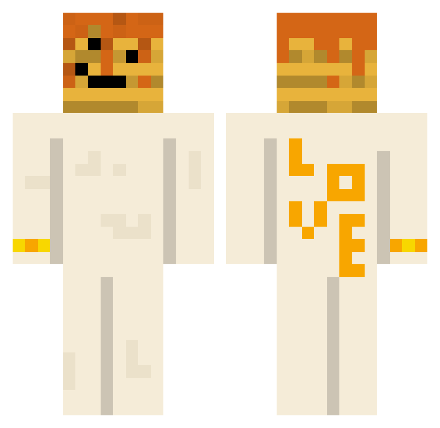 PannCak3e Minecraft skin, front and back view