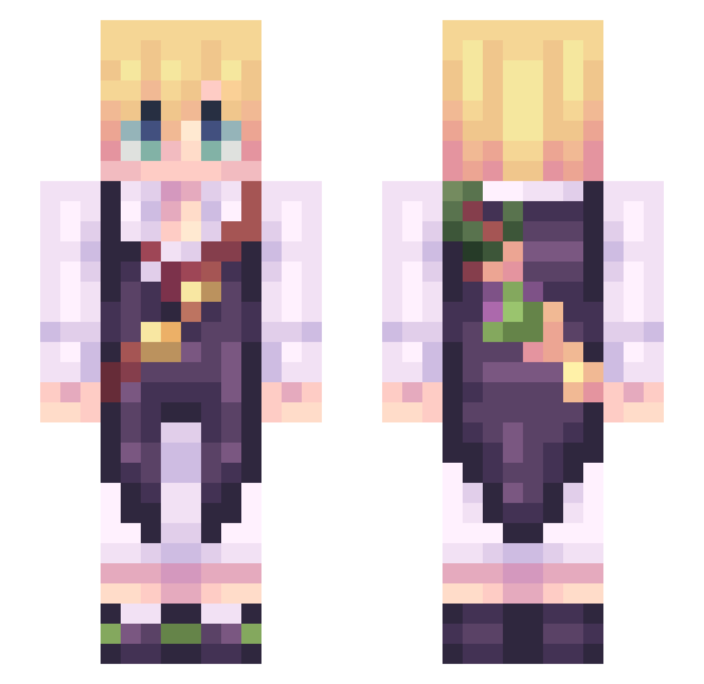 MCJigglePhysics Minecraft skin, front and back view