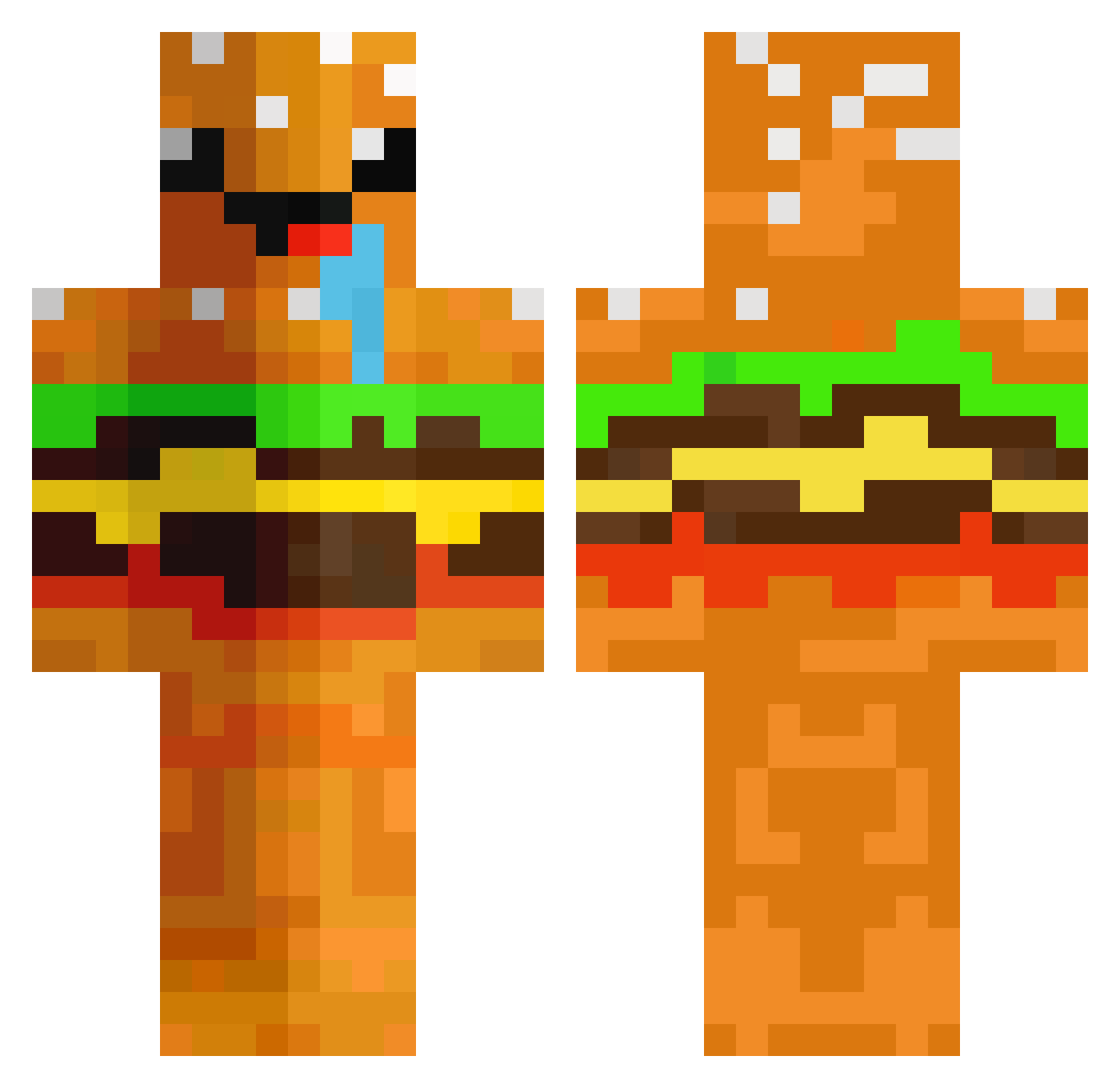ManFaceBurger Minecraft skin, front and back view