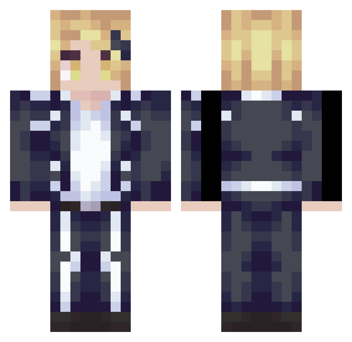 Kickingshins Minecraft skin, front and back view