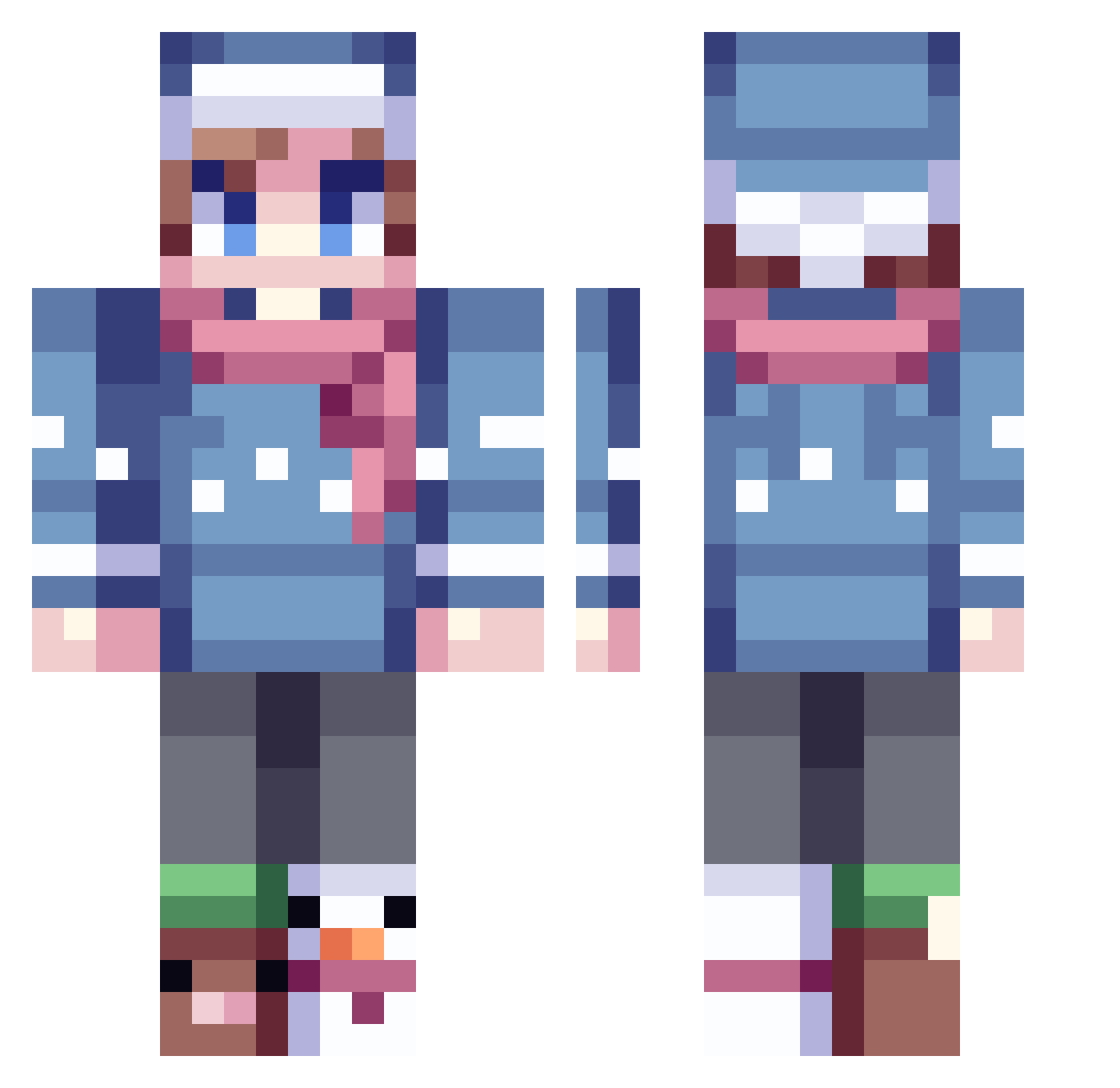 Clayness Minecraft skin, front and back view