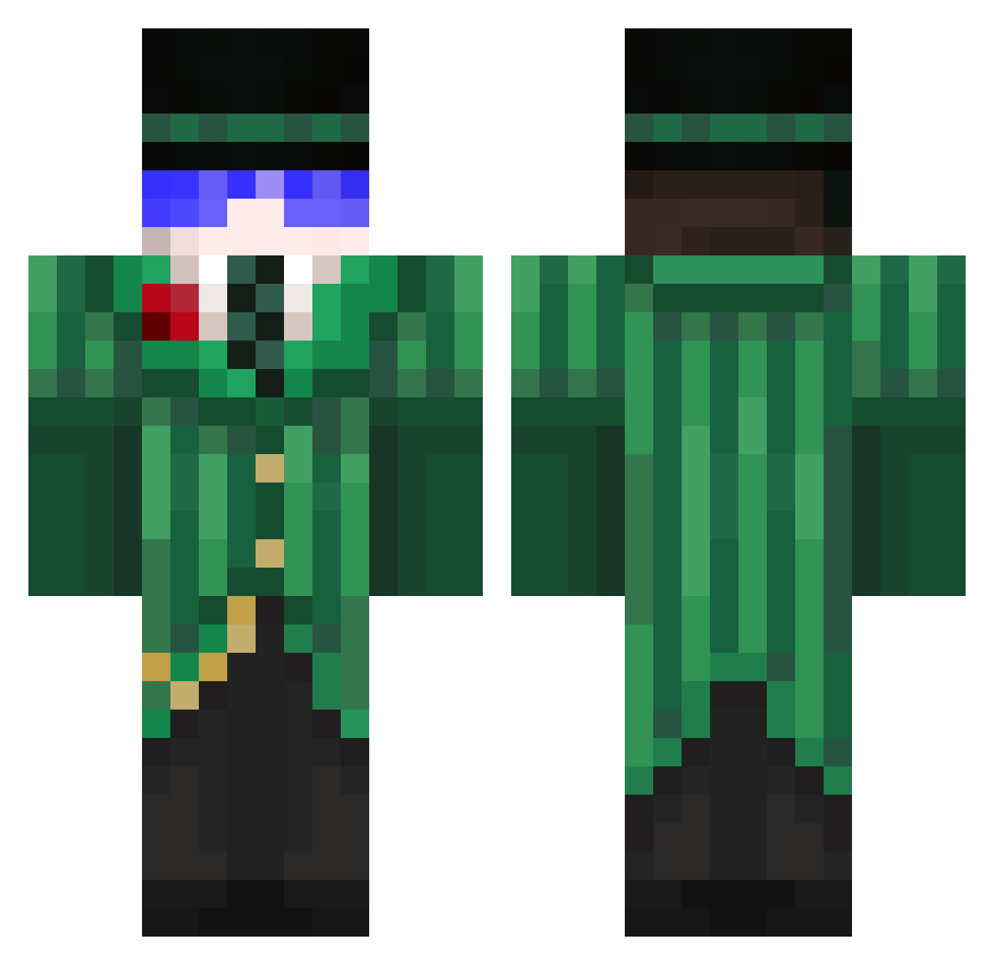 YouTubular Minecraft skin, front and back view