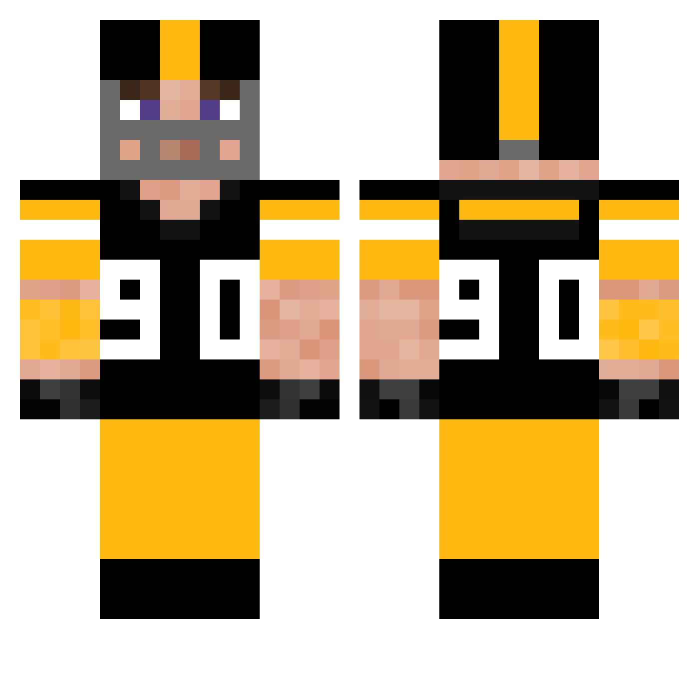 SteelersRule90 Minecraft skin, front and back view