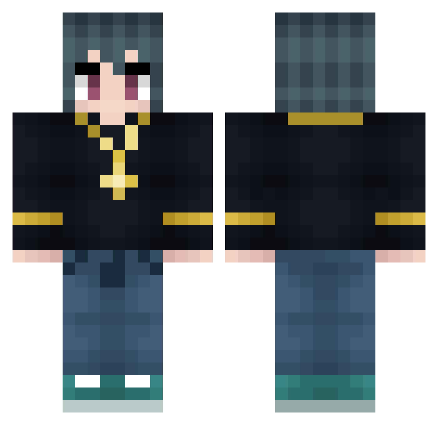 RektYolo Minecraft skin, front and back view