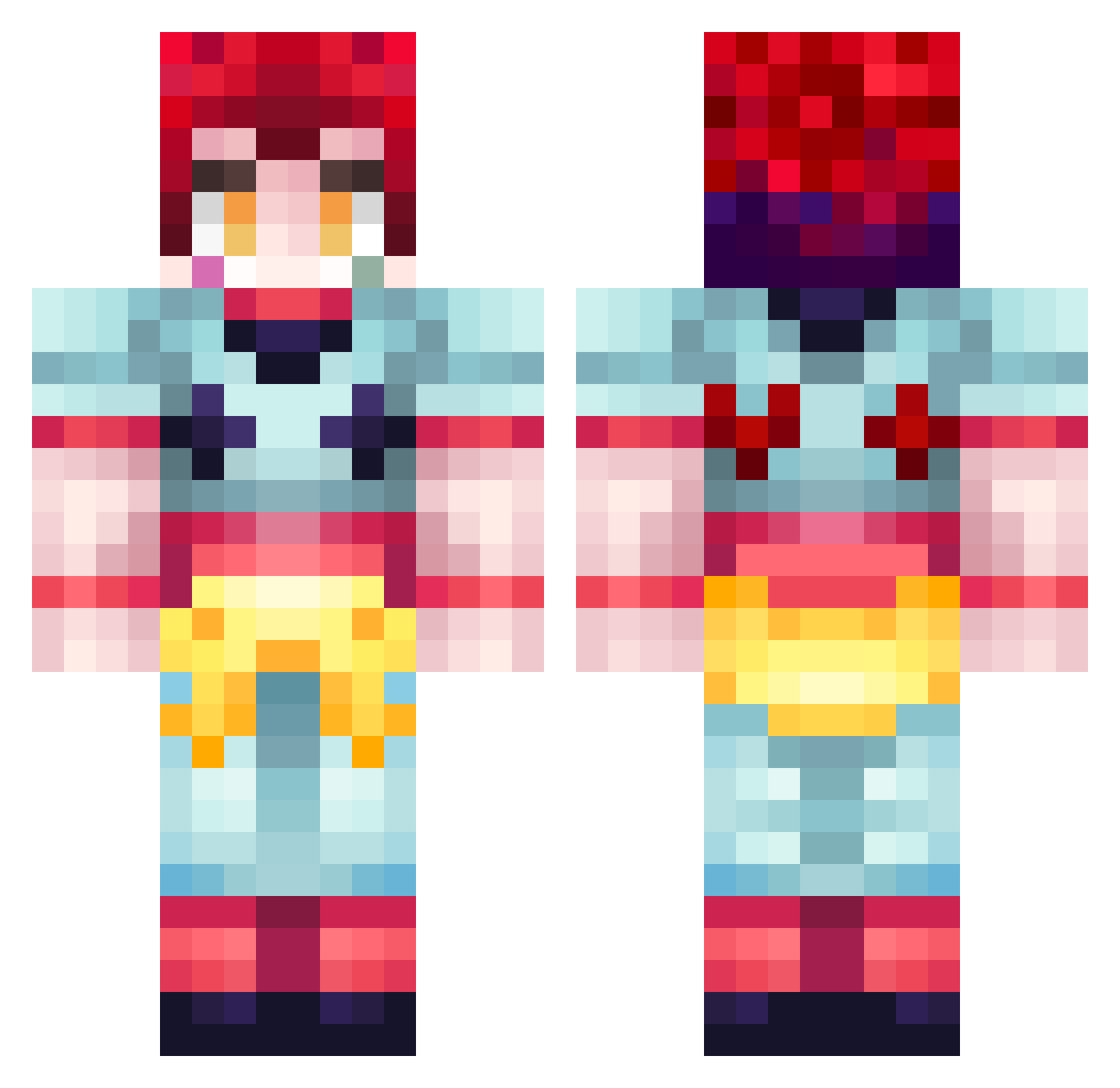RxR Minecraft skin, front and back view