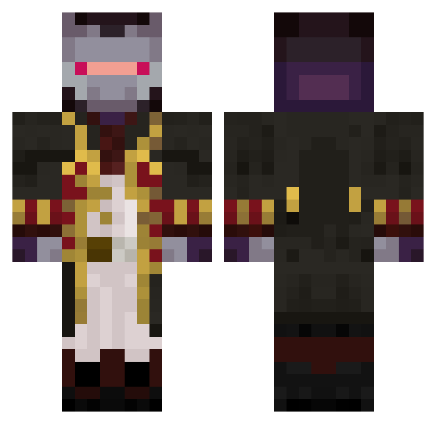 MAC3E Minecraft skin, front and back view