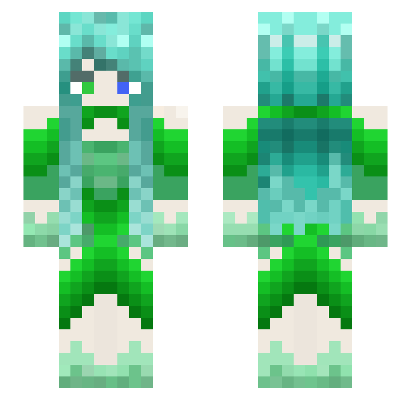 Aqua_jade Minecraft skin, front and back view