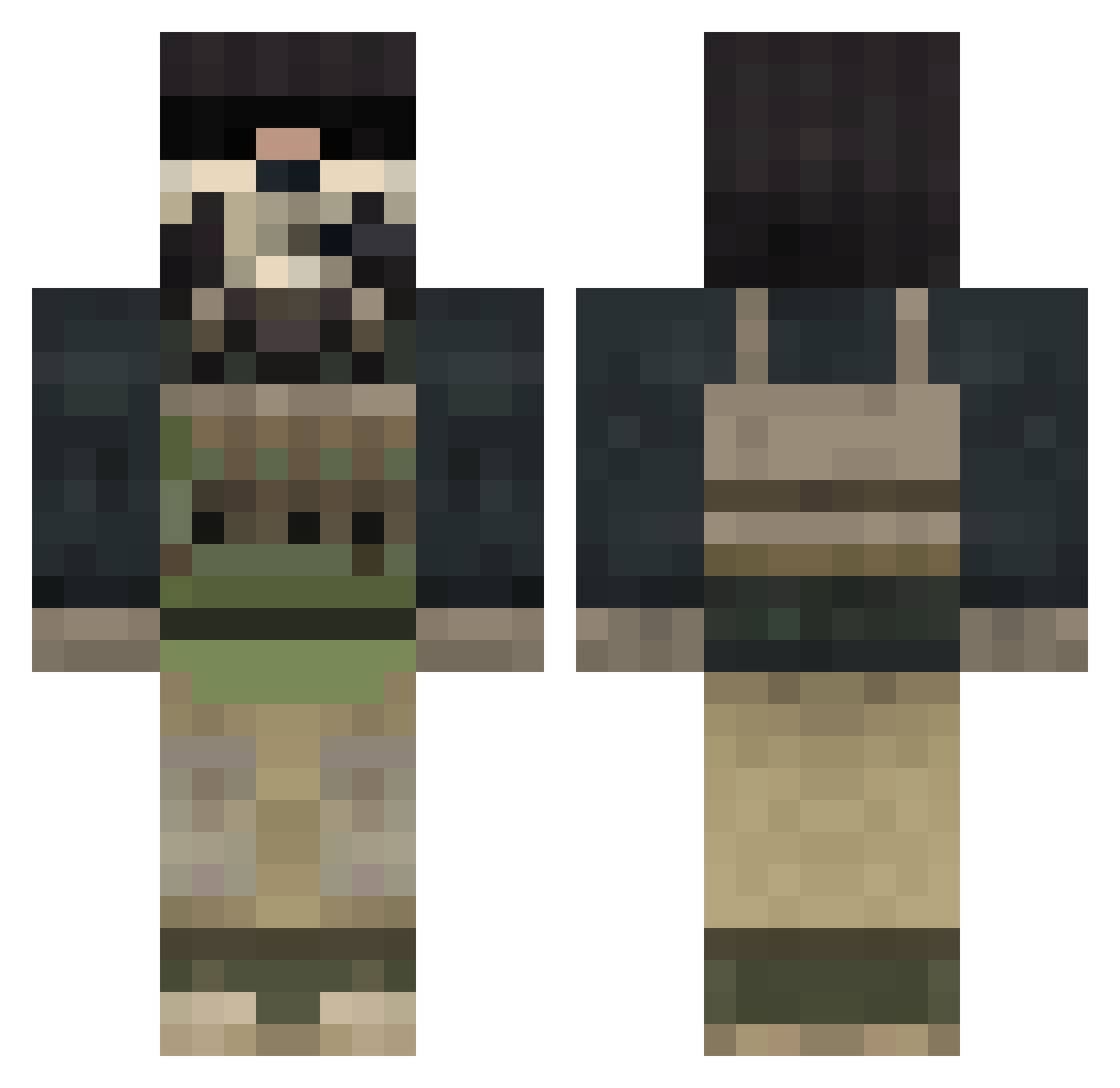 Chronaxy Minecraft skin, front and back view