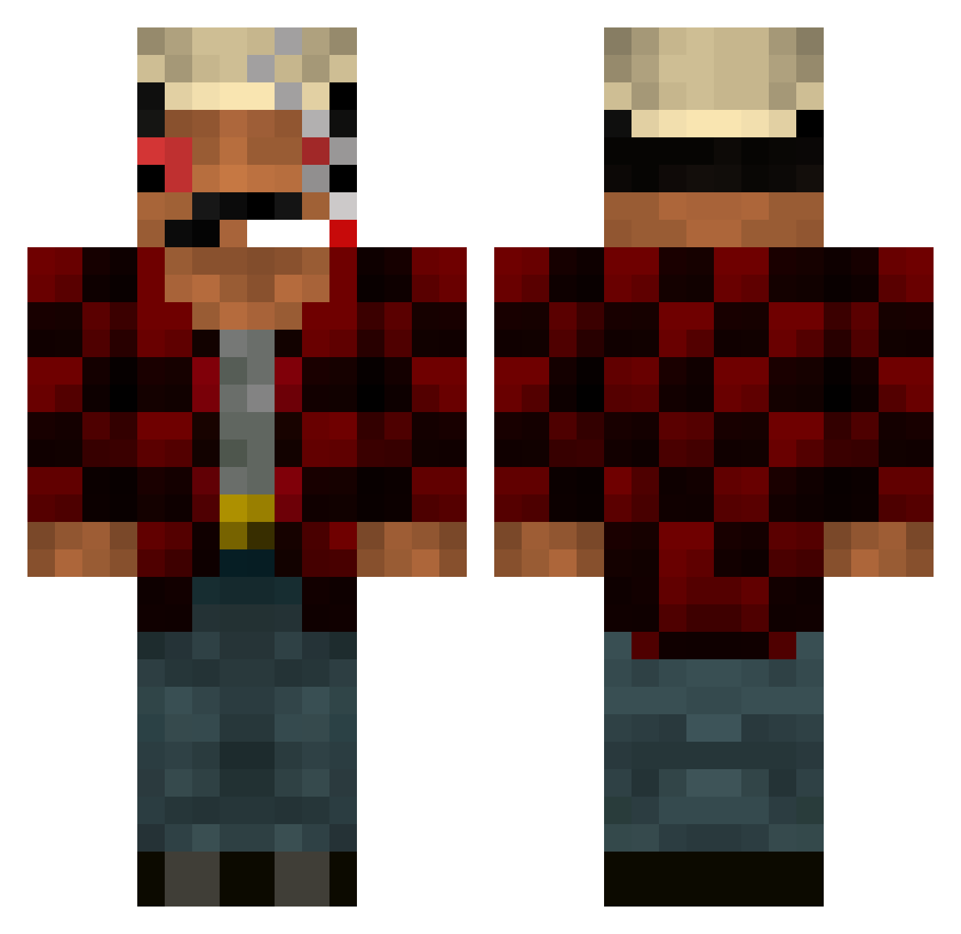 Tilters Minecraft skin, front and back view