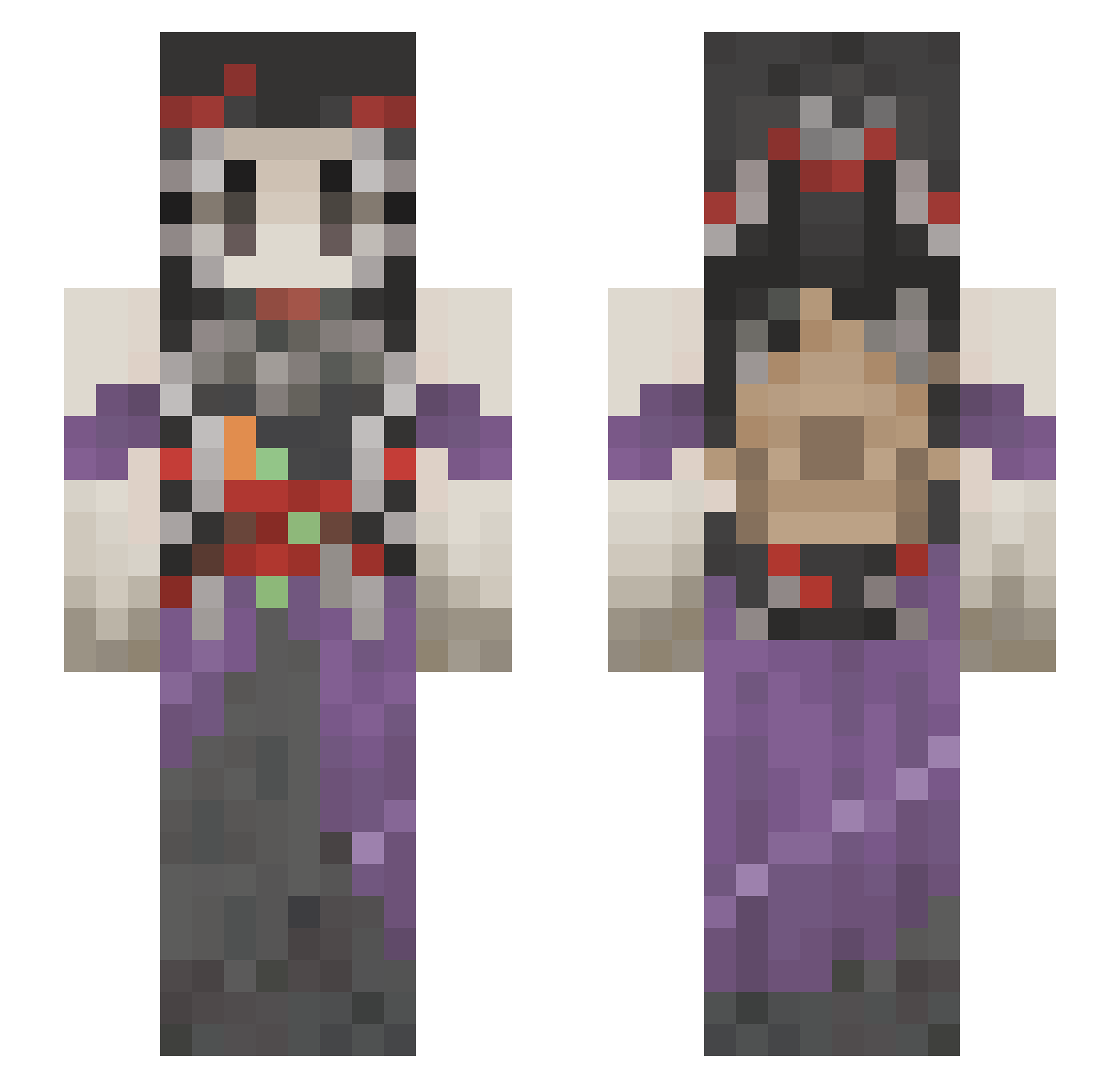 Vampireworms Minecraft skin, front and back view