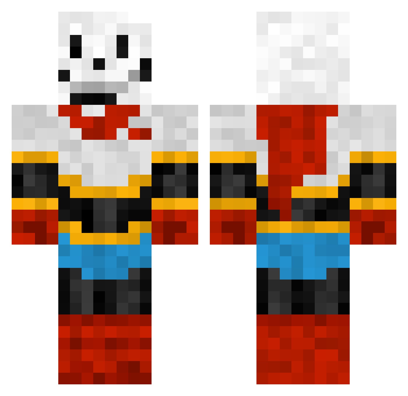 whort Minecraft skin, front and back view