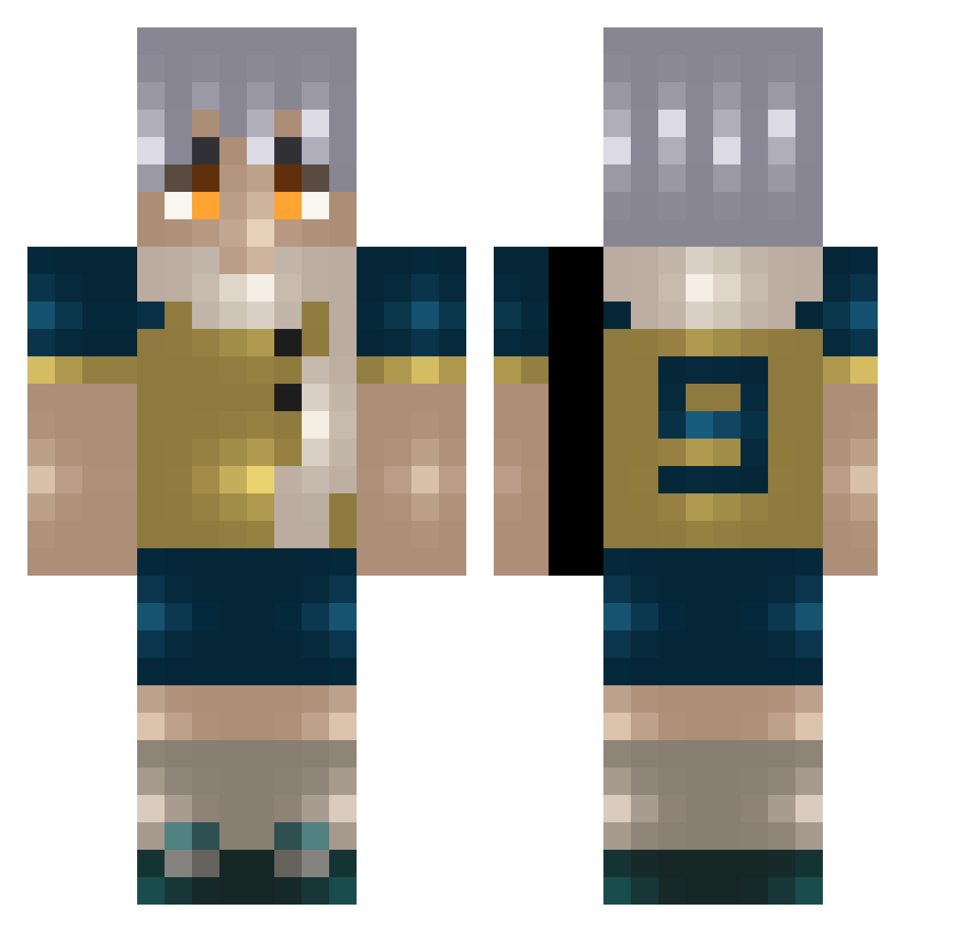 Jihawk Minecraft skin, front and back view