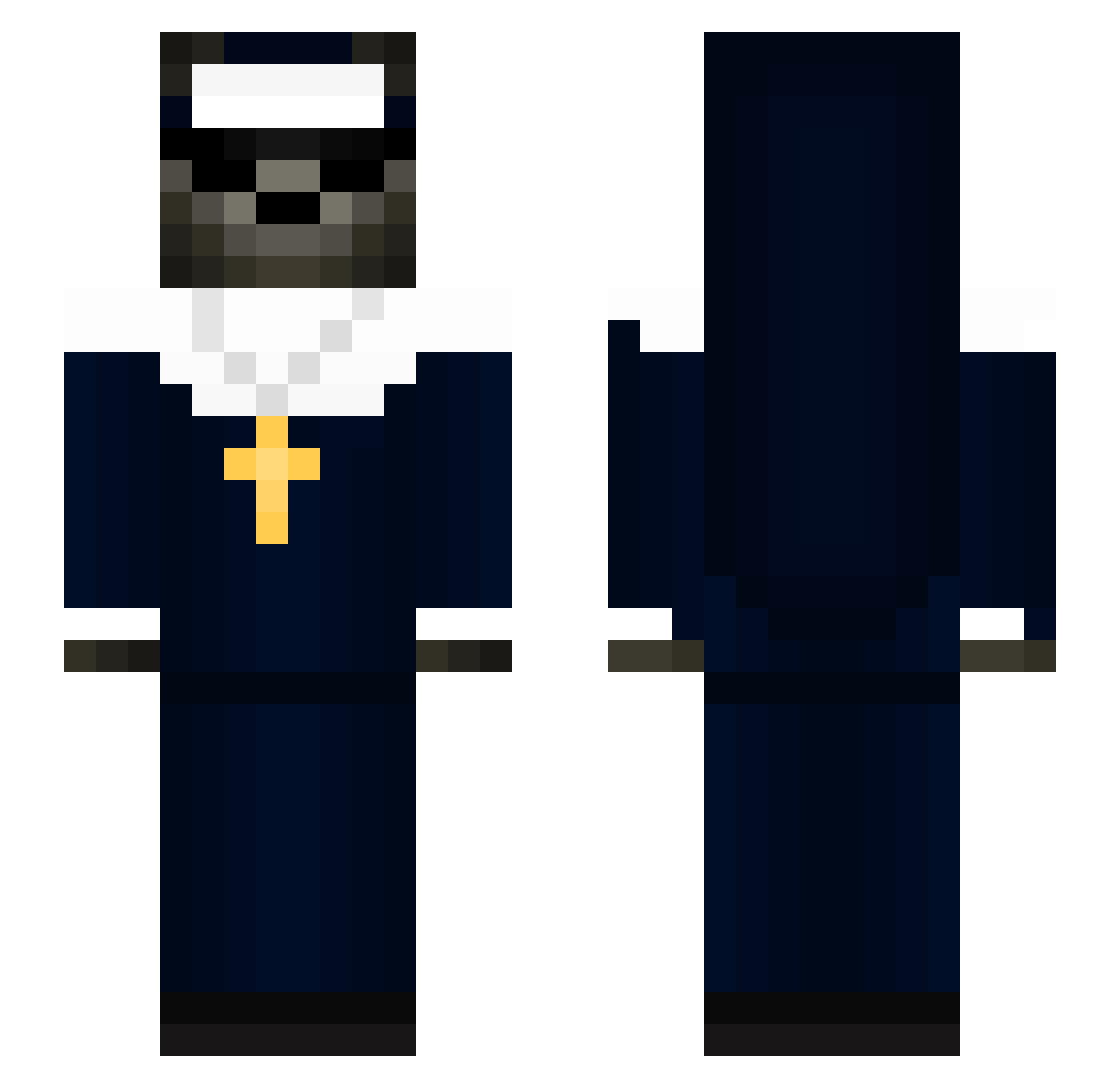 qNvght Minecraft skin, front and back view