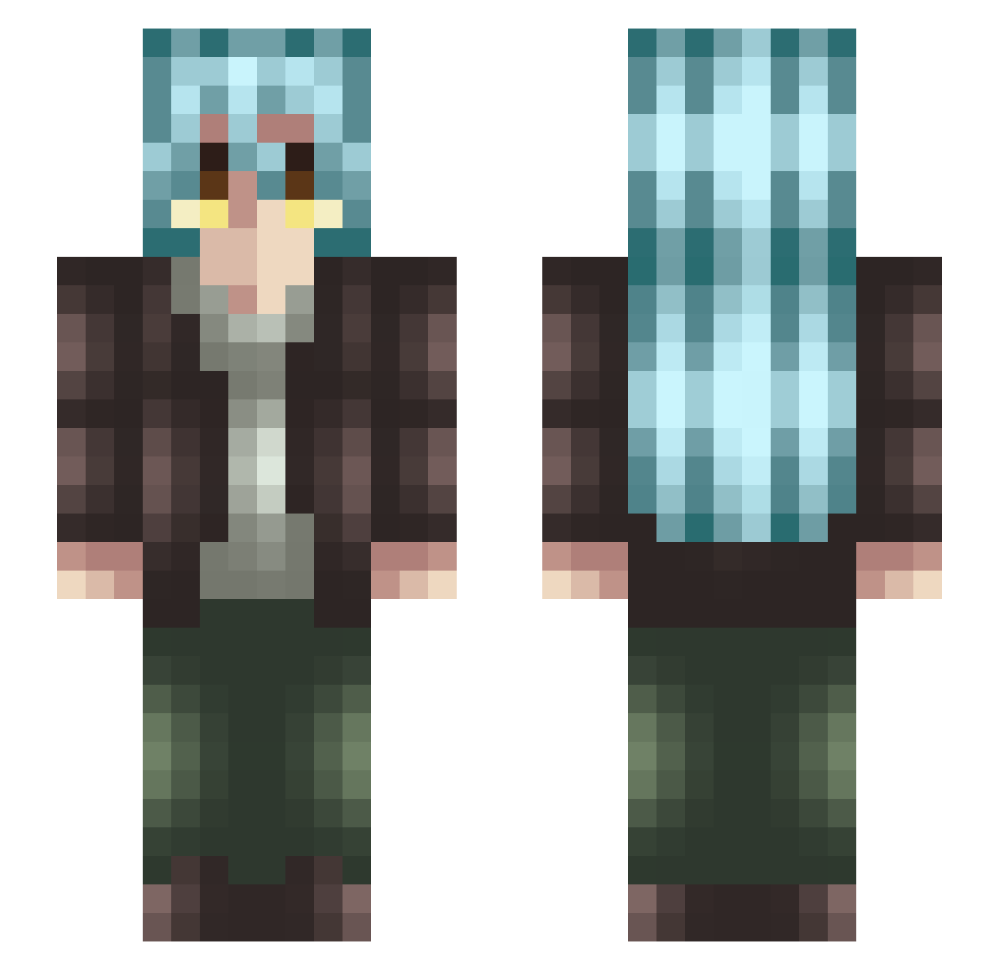 vcrtax Minecraft skin, front and back view