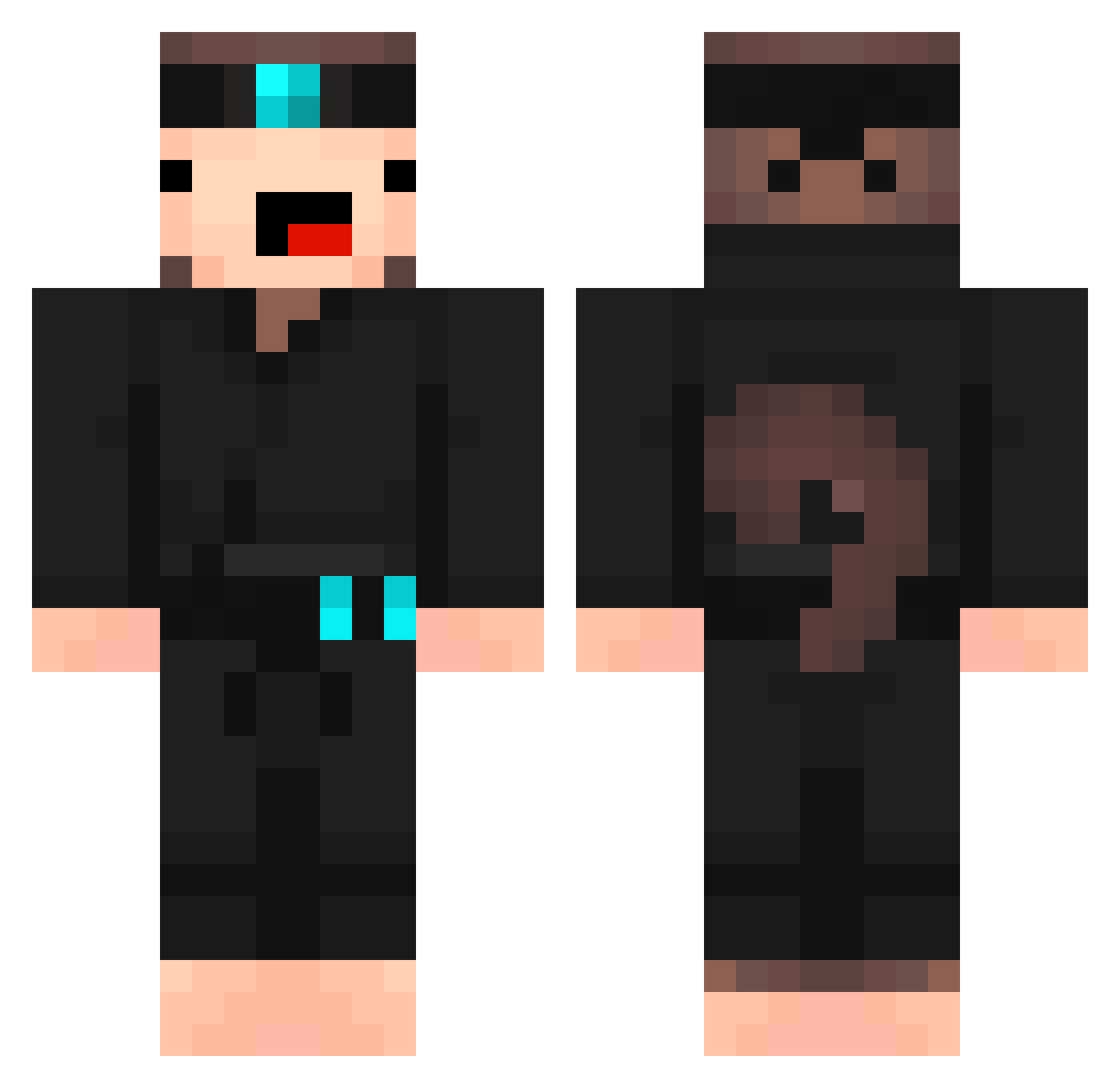 Bugger Minecraft skin, front and back view