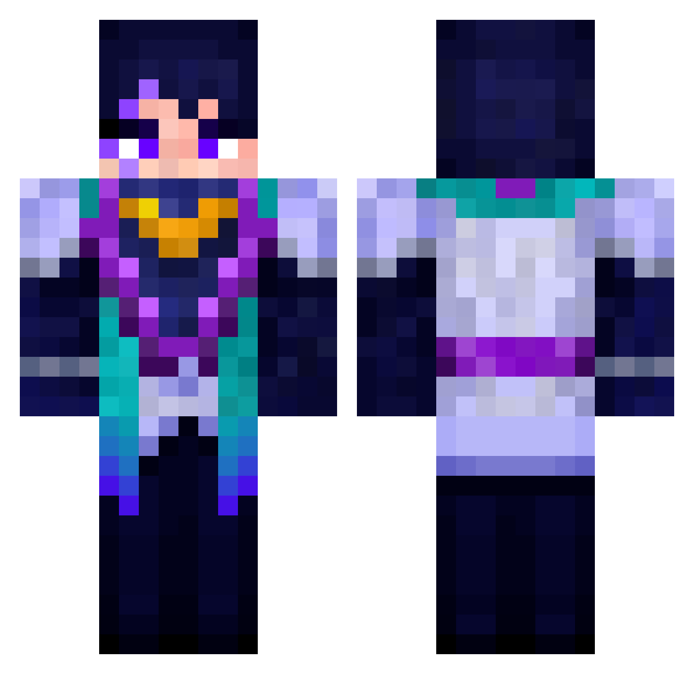 Chuskii Minecraft skin, front and back view