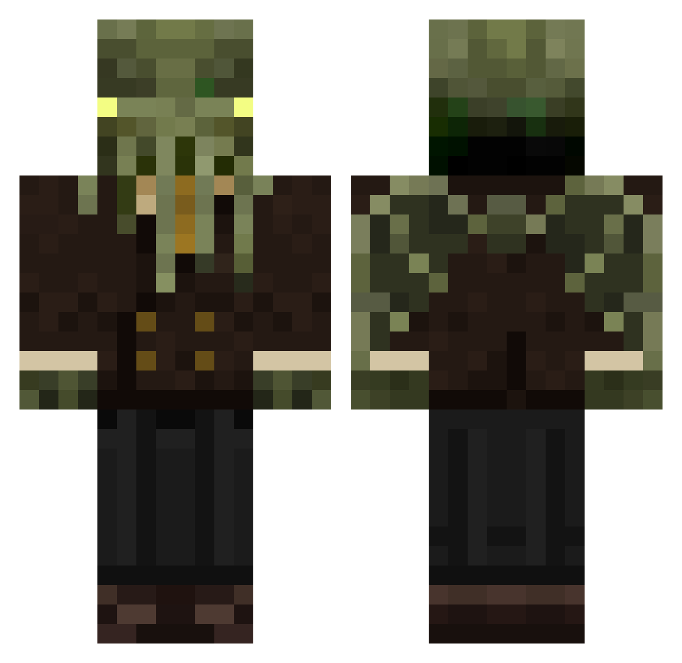 WormWood Minecraft skin, front and back view