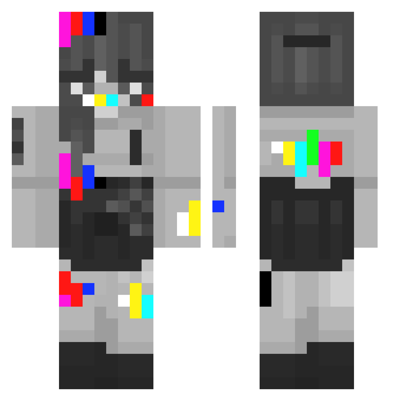 Pseudomorph Minecraft skin, front and back view