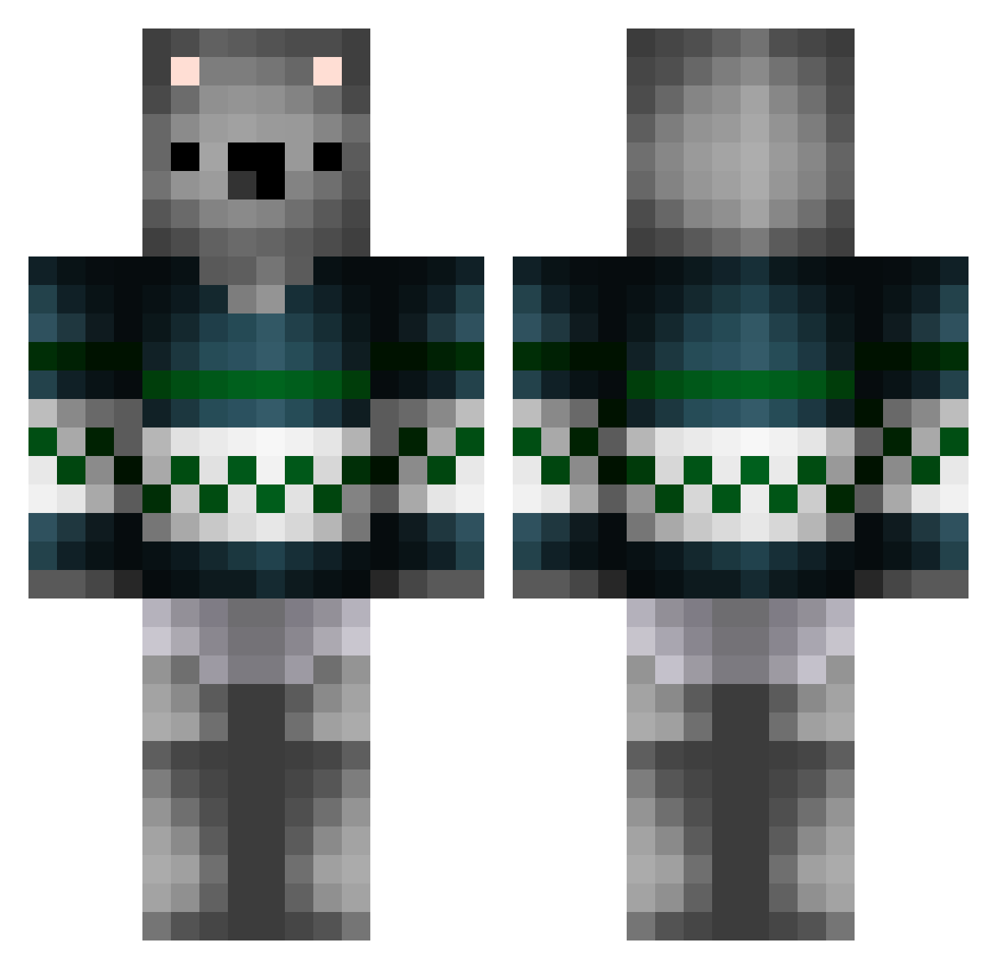 comforters Minecraft skin, front and back view