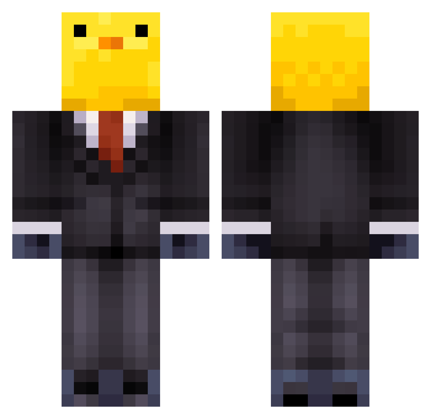 Unreasoned Minecraft skin, front and back view