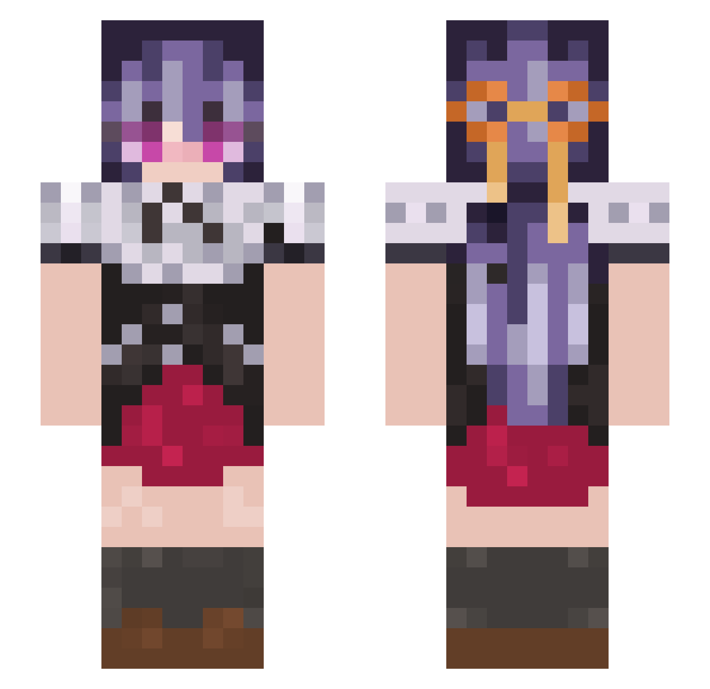 Affana Minecraft skin, front and back view