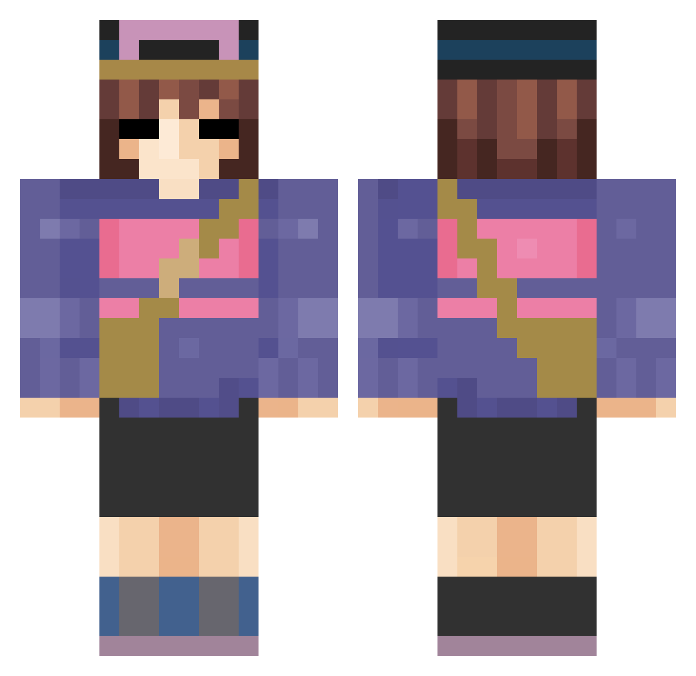 RabidClownery Minecraft skin, front and back view