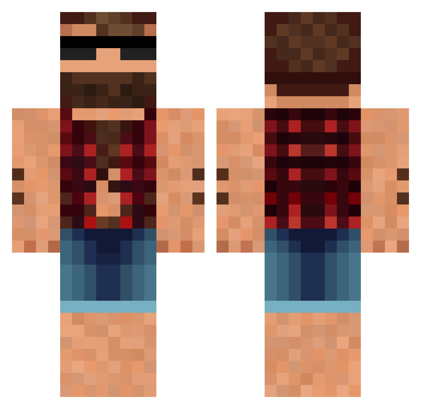 yLxme Minecraft skin, front and back view