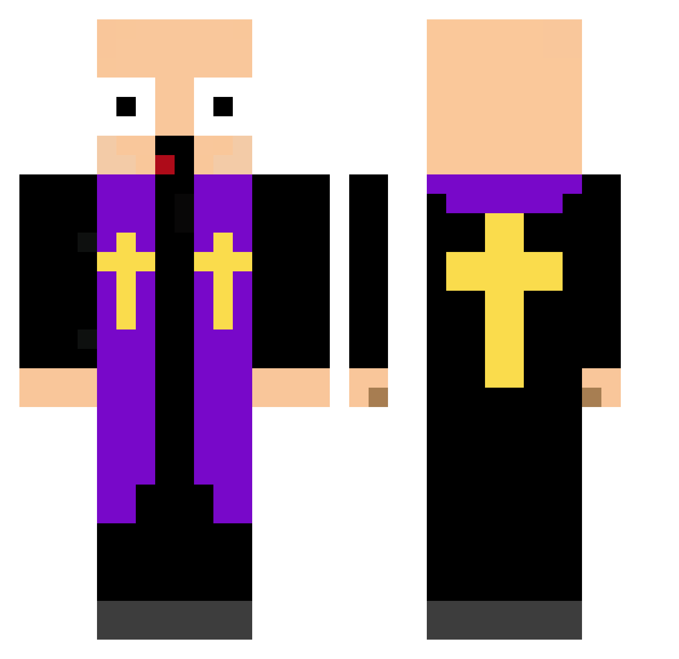 Rodrigator Minecraft skin, front and back view