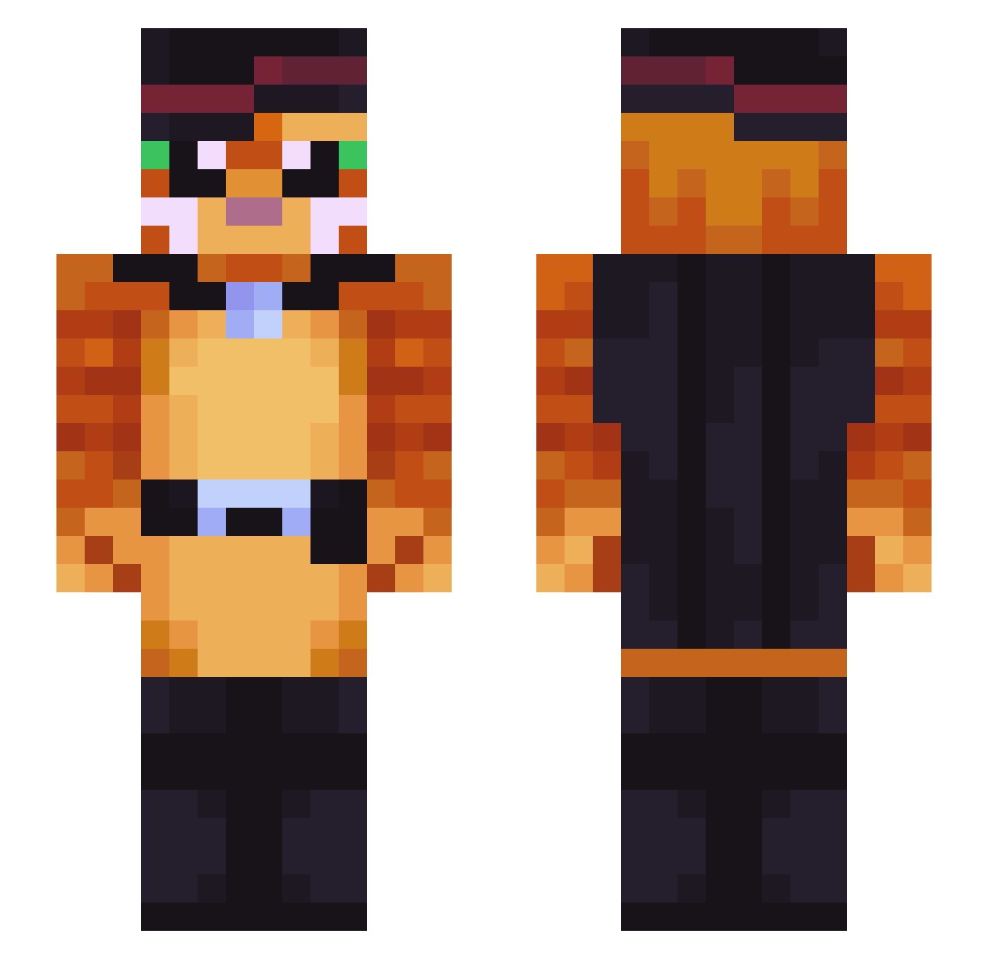 Aiboh Minecraft skin, front and back view