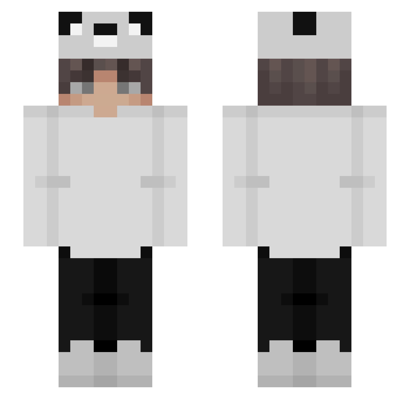 MacewellTheCat Minecraft skin, front and back view