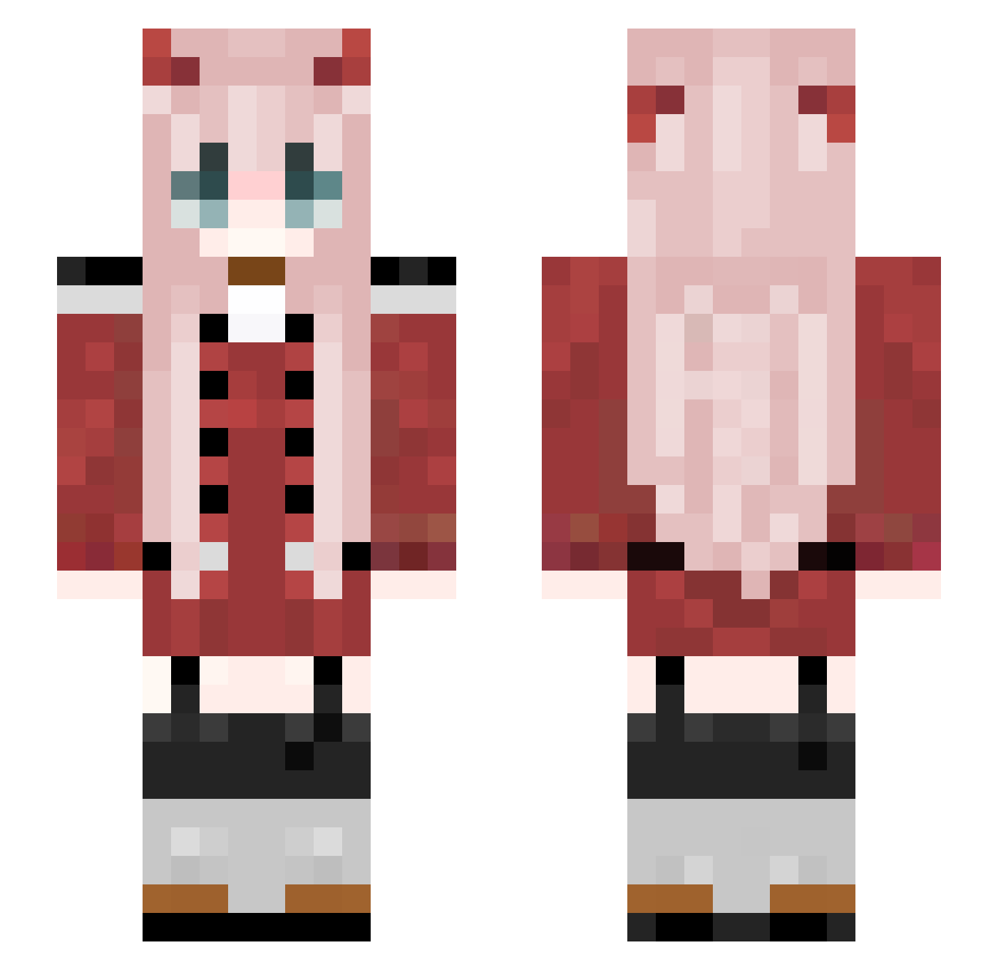 NoHaxTKG Minecraft skin, front and back view