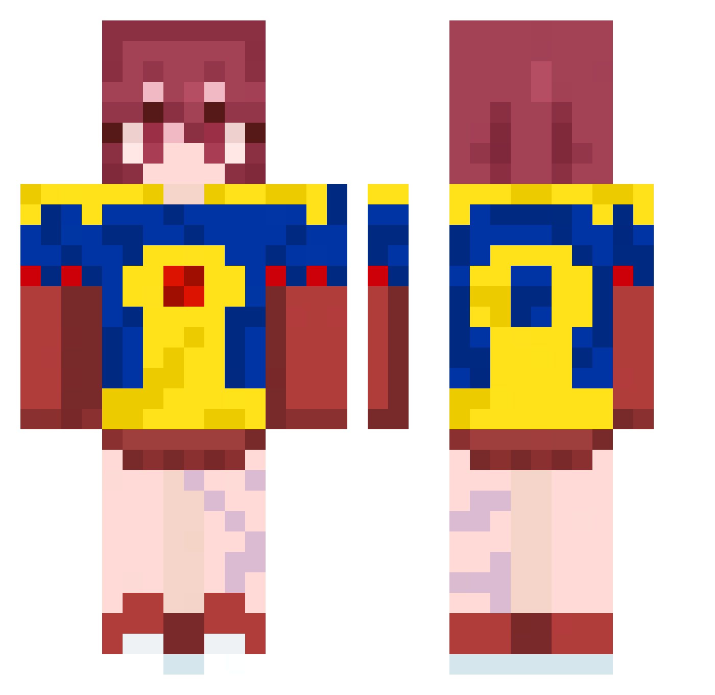 CowkieCow Minecraft skin, front and back view