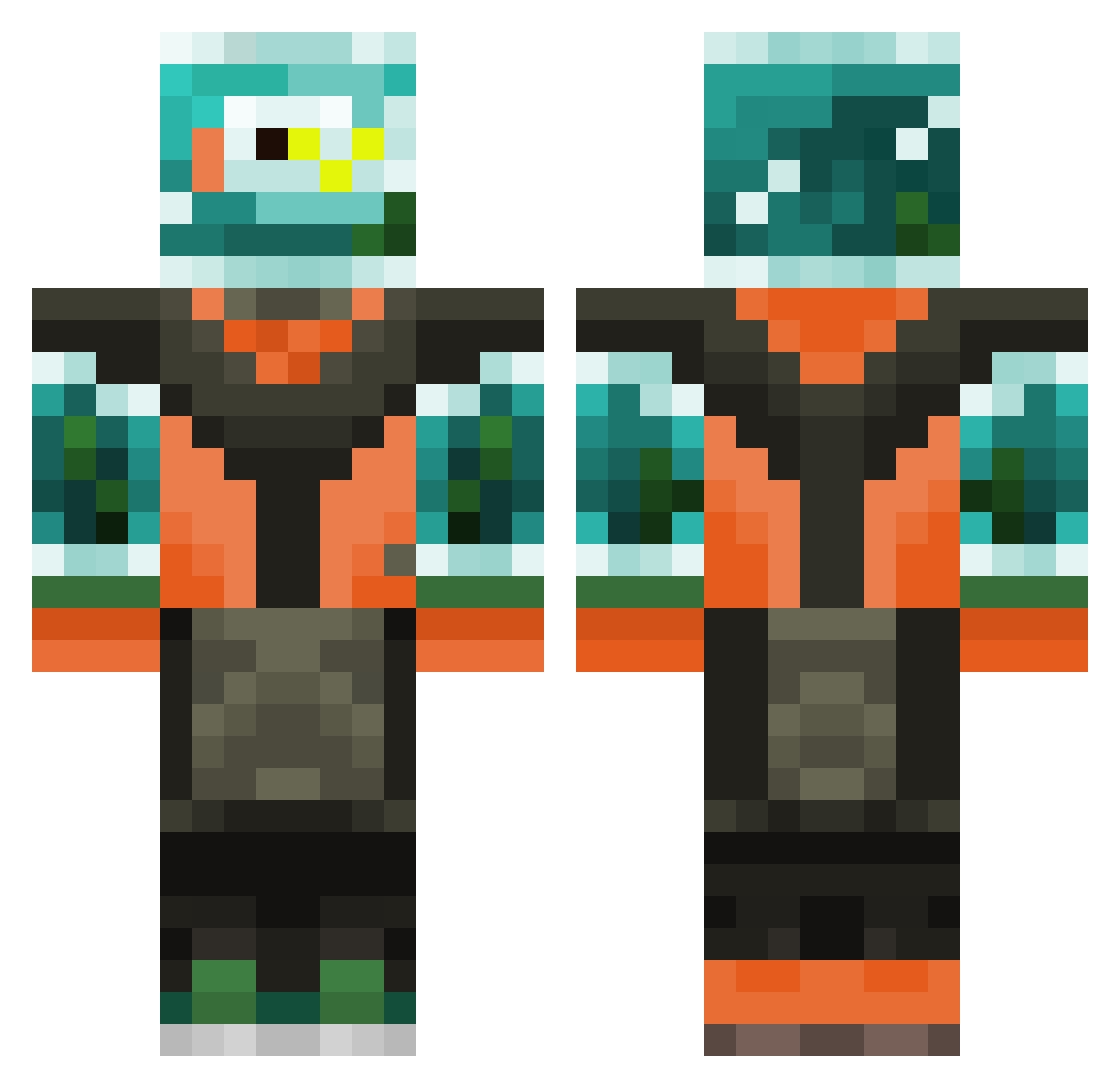 p1ke Minecraft skin, front and back view