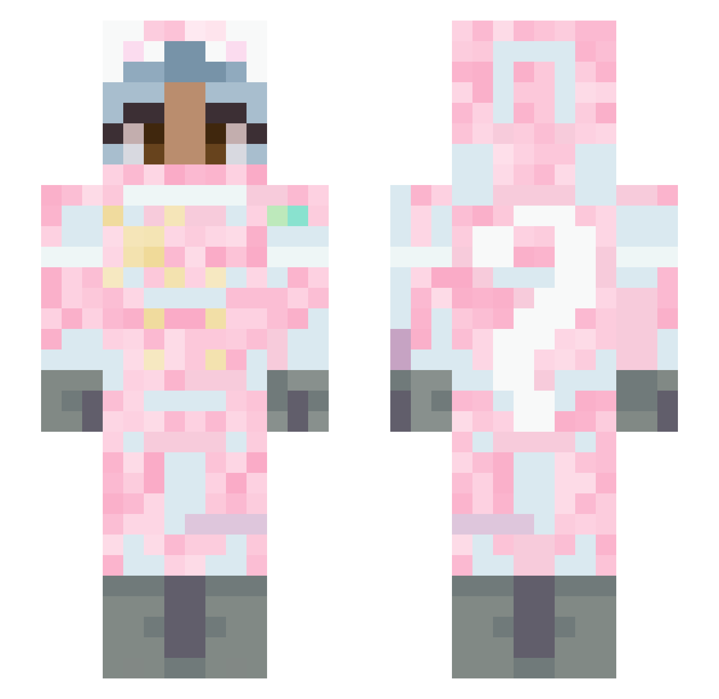 SelkiePea Minecraft skin, front and back view