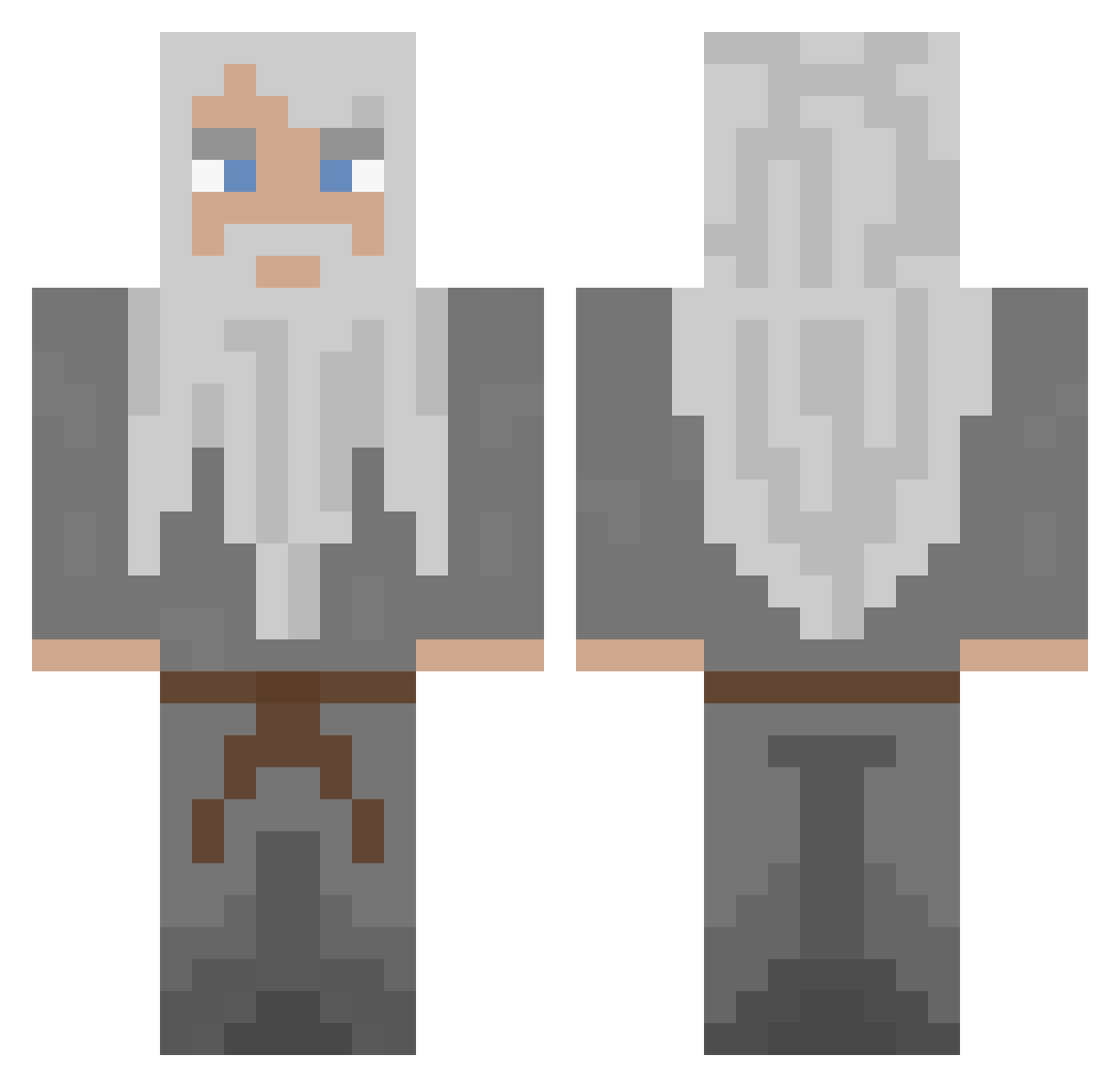 Recaster Minecraft skin, front and back view