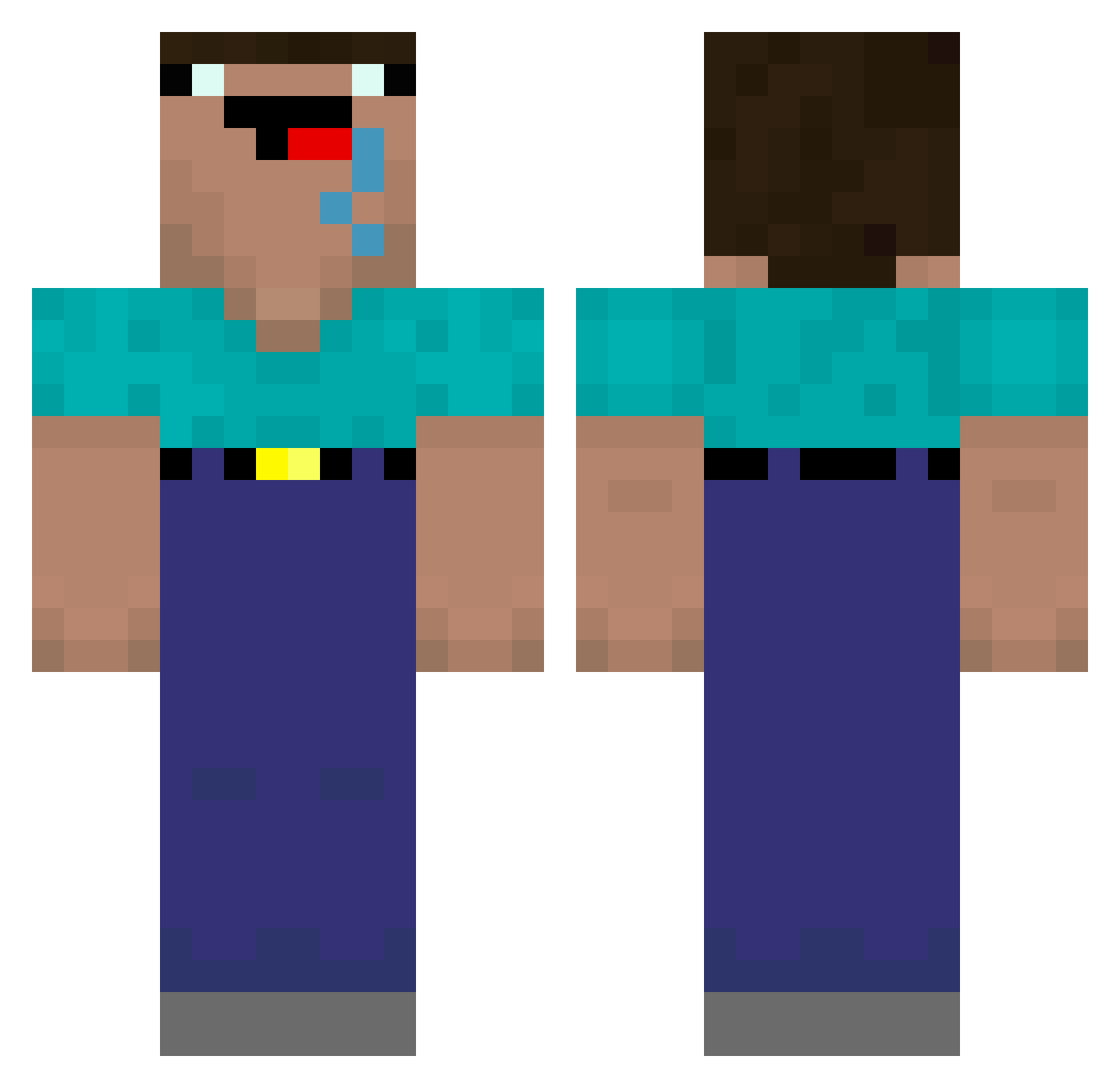 KCXM Minecraft skin, front and back view