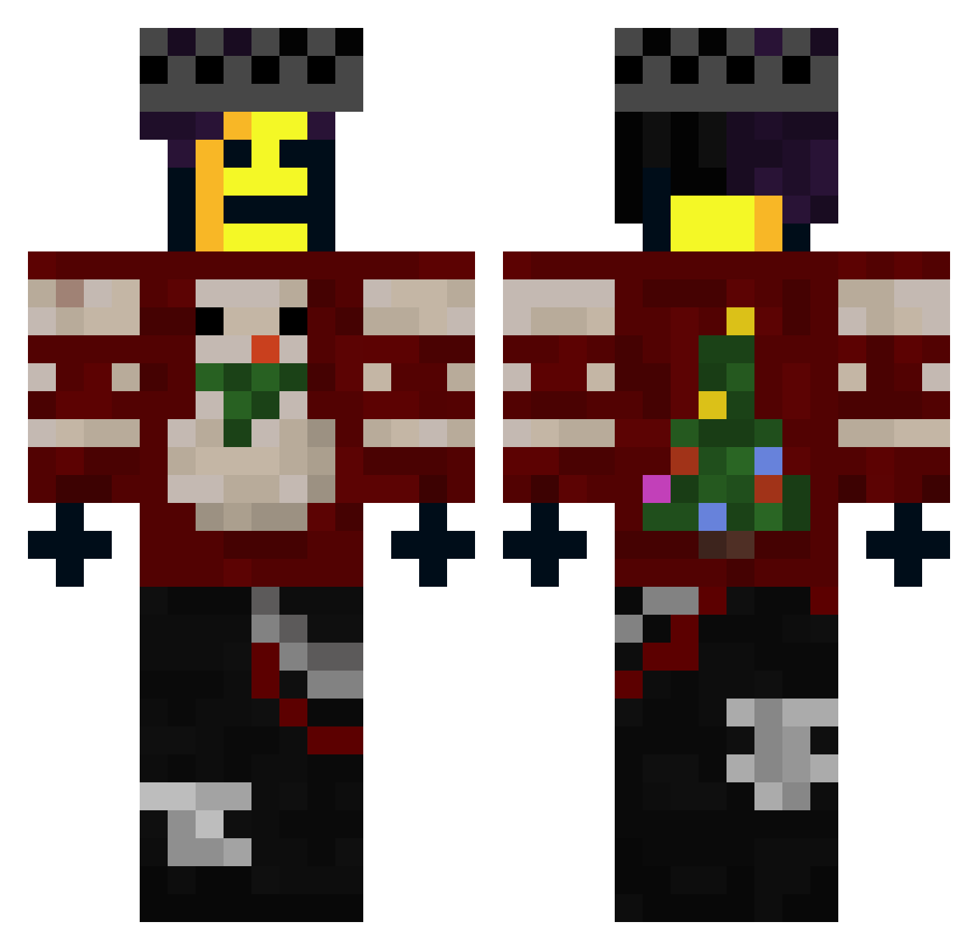 Redstonehunter Minecraft skin, front and back view