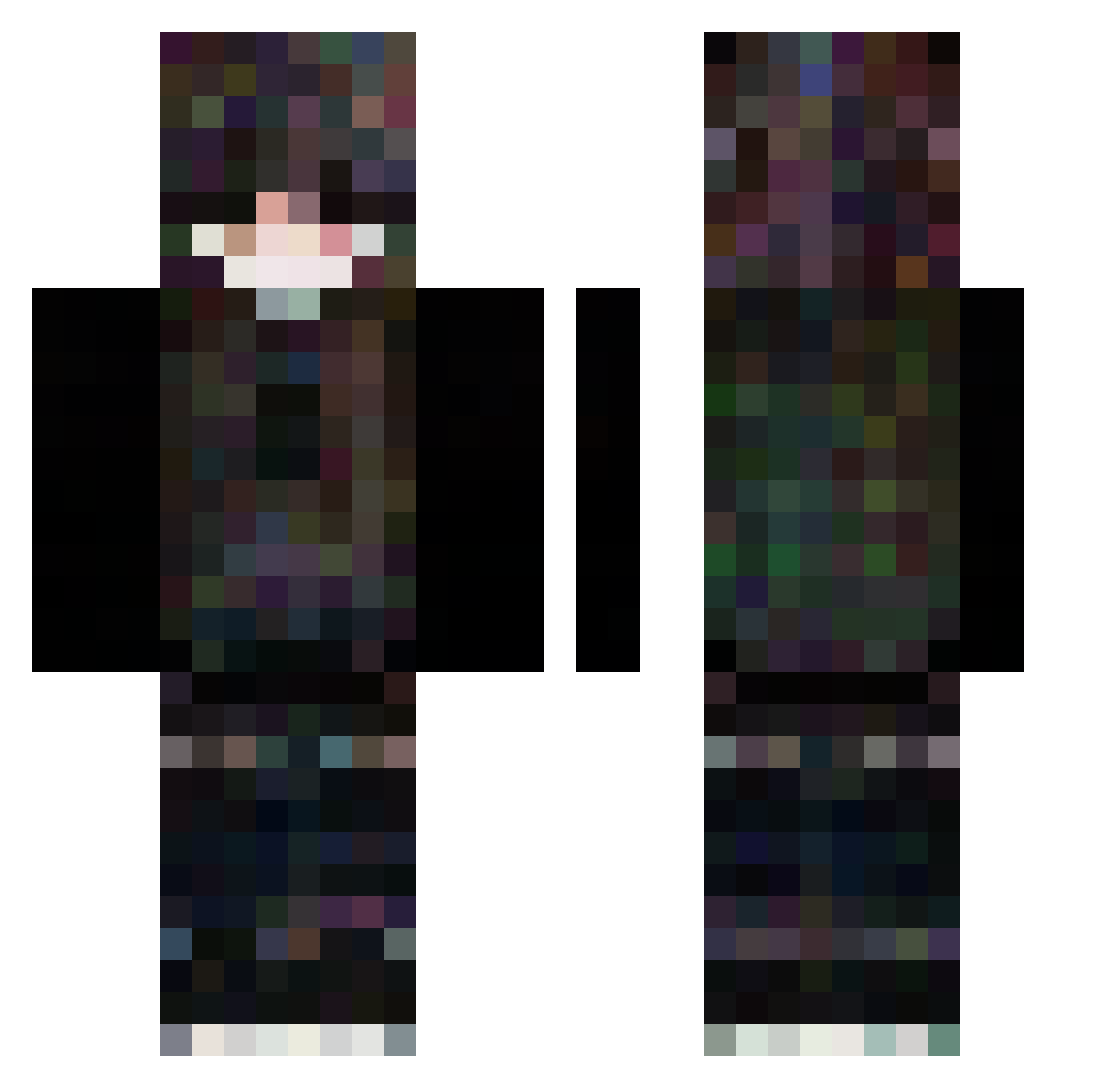 wqPex Minecraft skin, front and back view