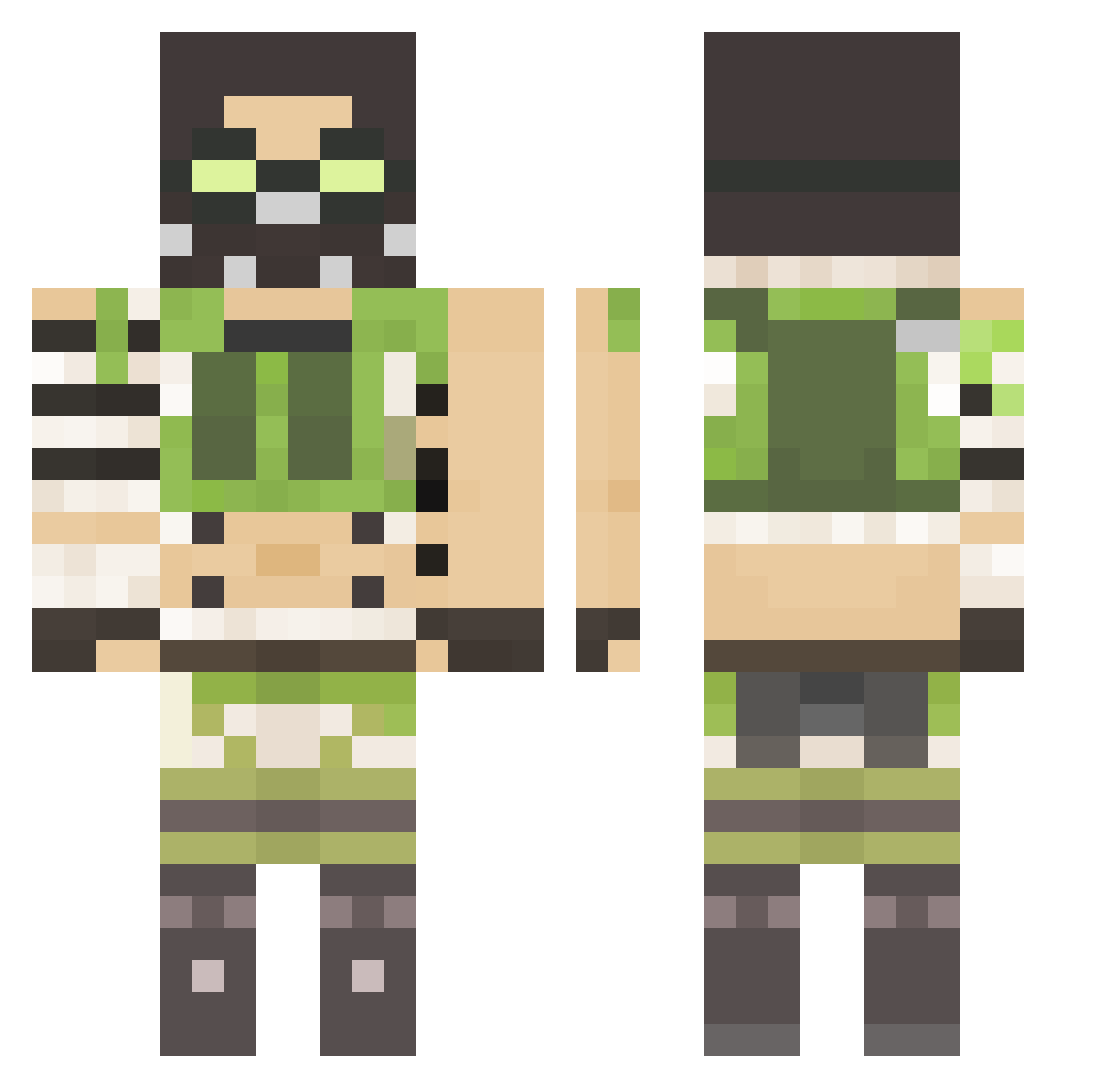 GladosLikesCake Minecraft skin, front and back view