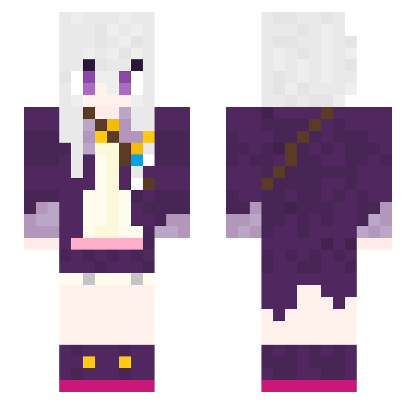 ElainaSamas Minecraft skin, front and back view