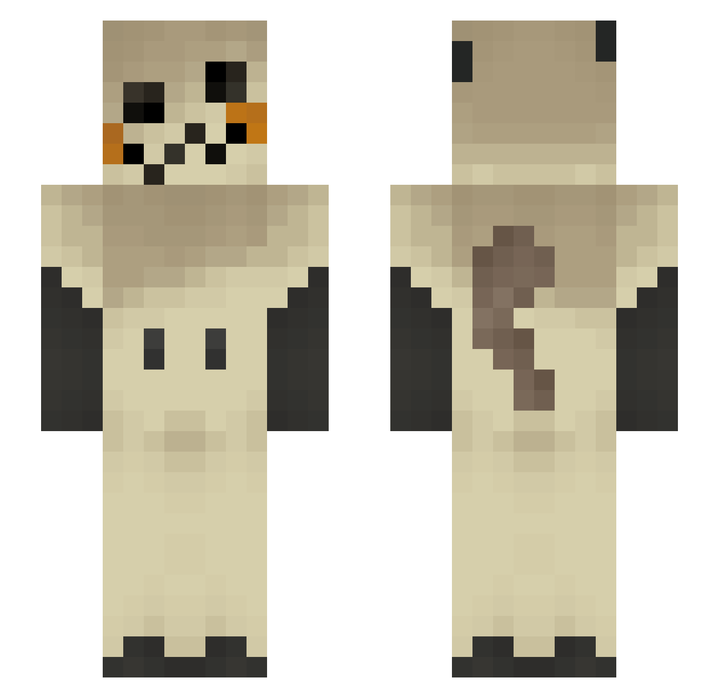 Rightmost Minecraft skin, front and back view